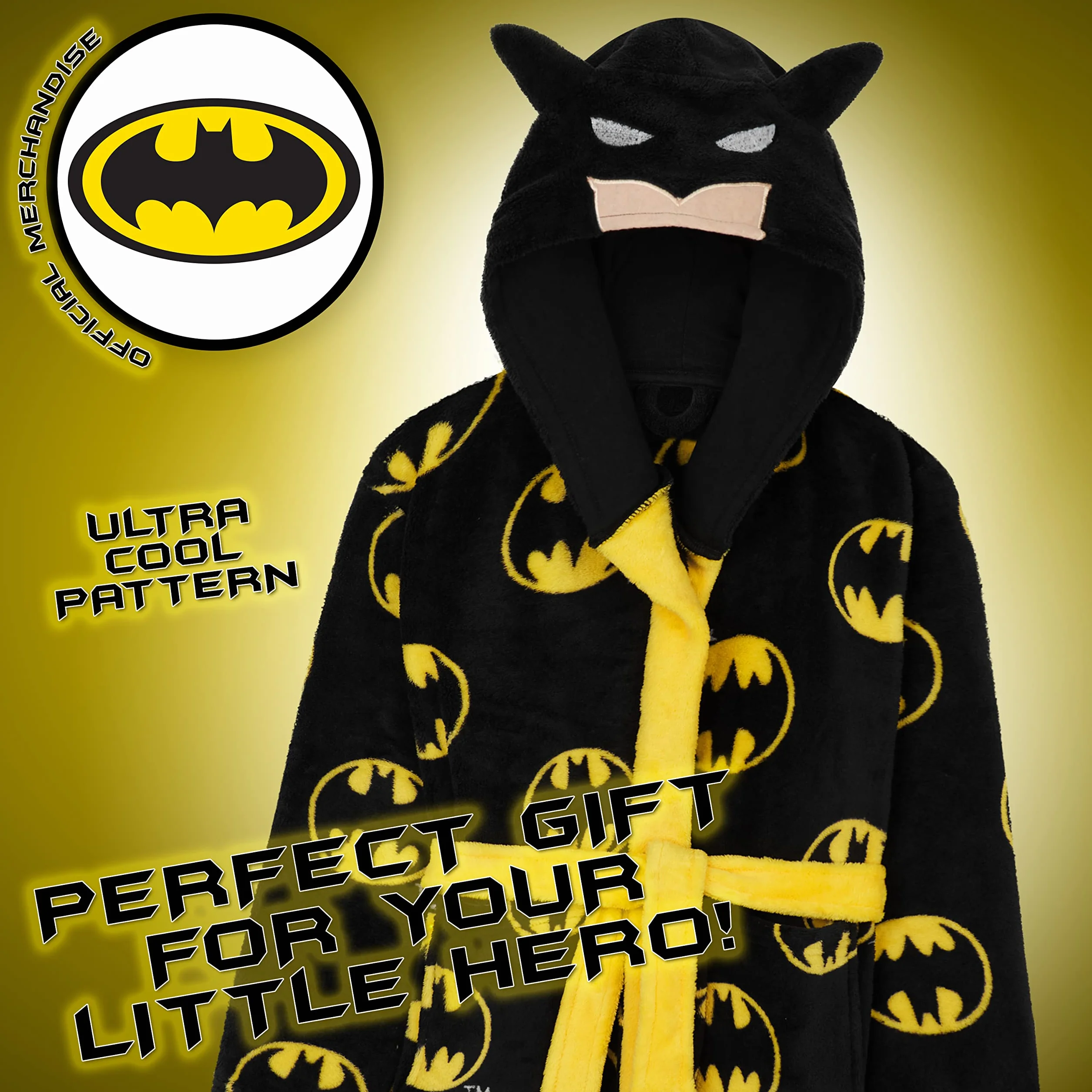 DC COMICS Chłopięcy szlafrok Dziecięcy polar z kapturem Batman Robe (5-6 lat, Czarny)
