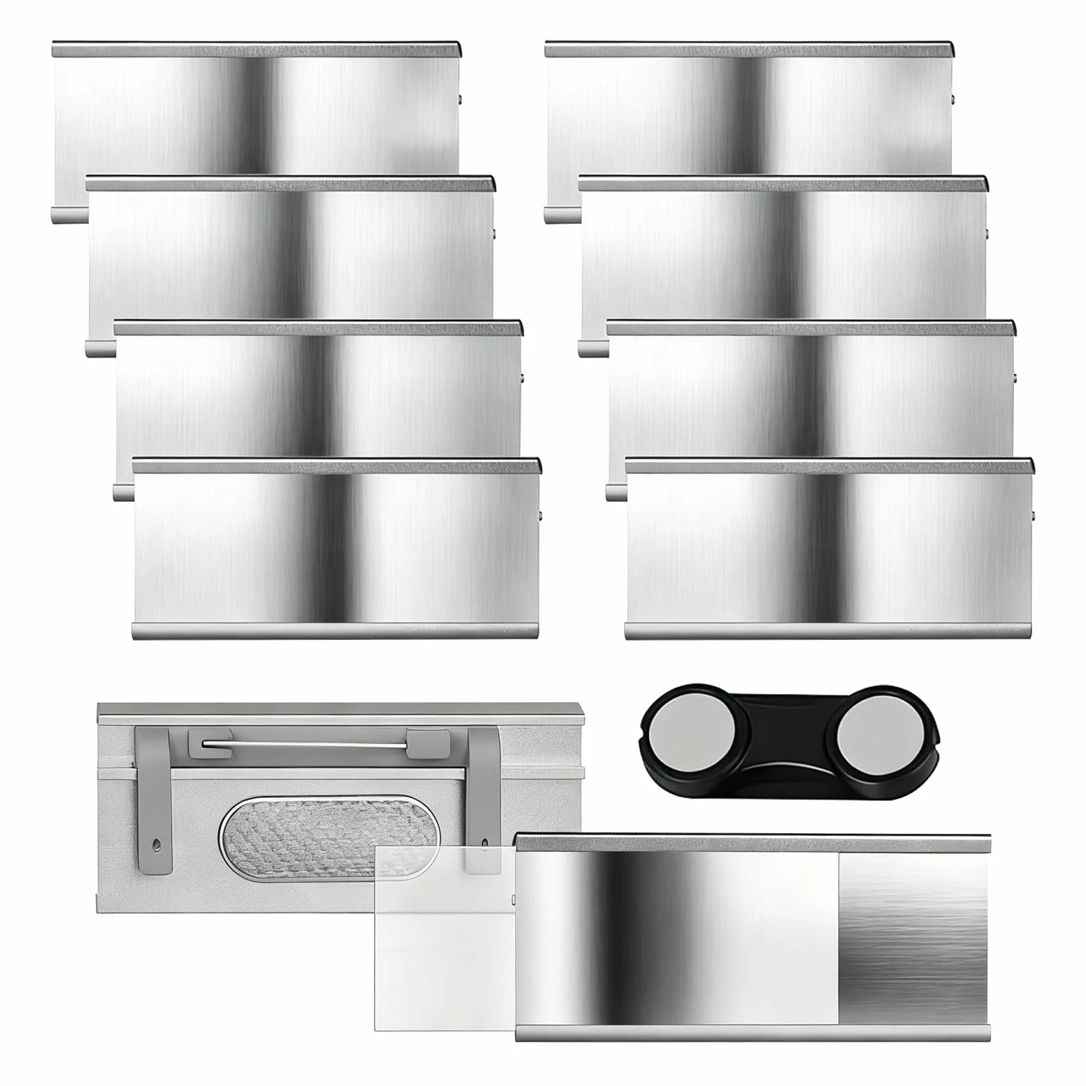 10 sztuk profesjonalnych magnetycznych tabliczek znamionowych, magnetyczne tabliczki na ubrania, aluminiowe tabliczki z podwójnym silnym magnesem, aluminiowe magnesy na ubrania, 12 x 8 x 2 cm (srebrny