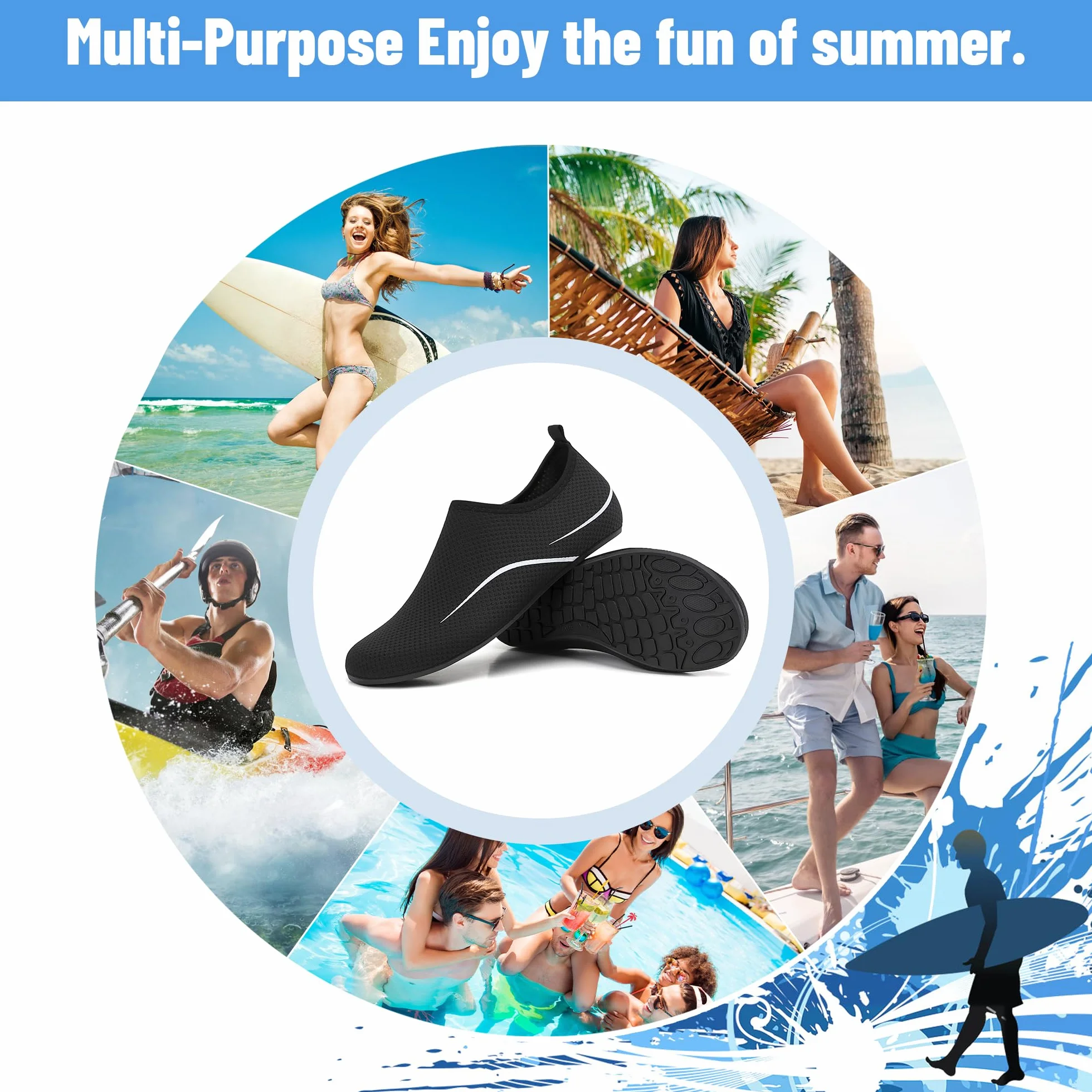 Buty do Wody Water Shoes Lekkie Buty do SportóW Wodnych Buty do PłYwania Buty PlażOwe Buty do Jogi Buty do Surfowania dla Kobiet I MężCzyzn. Czarny, 39EU