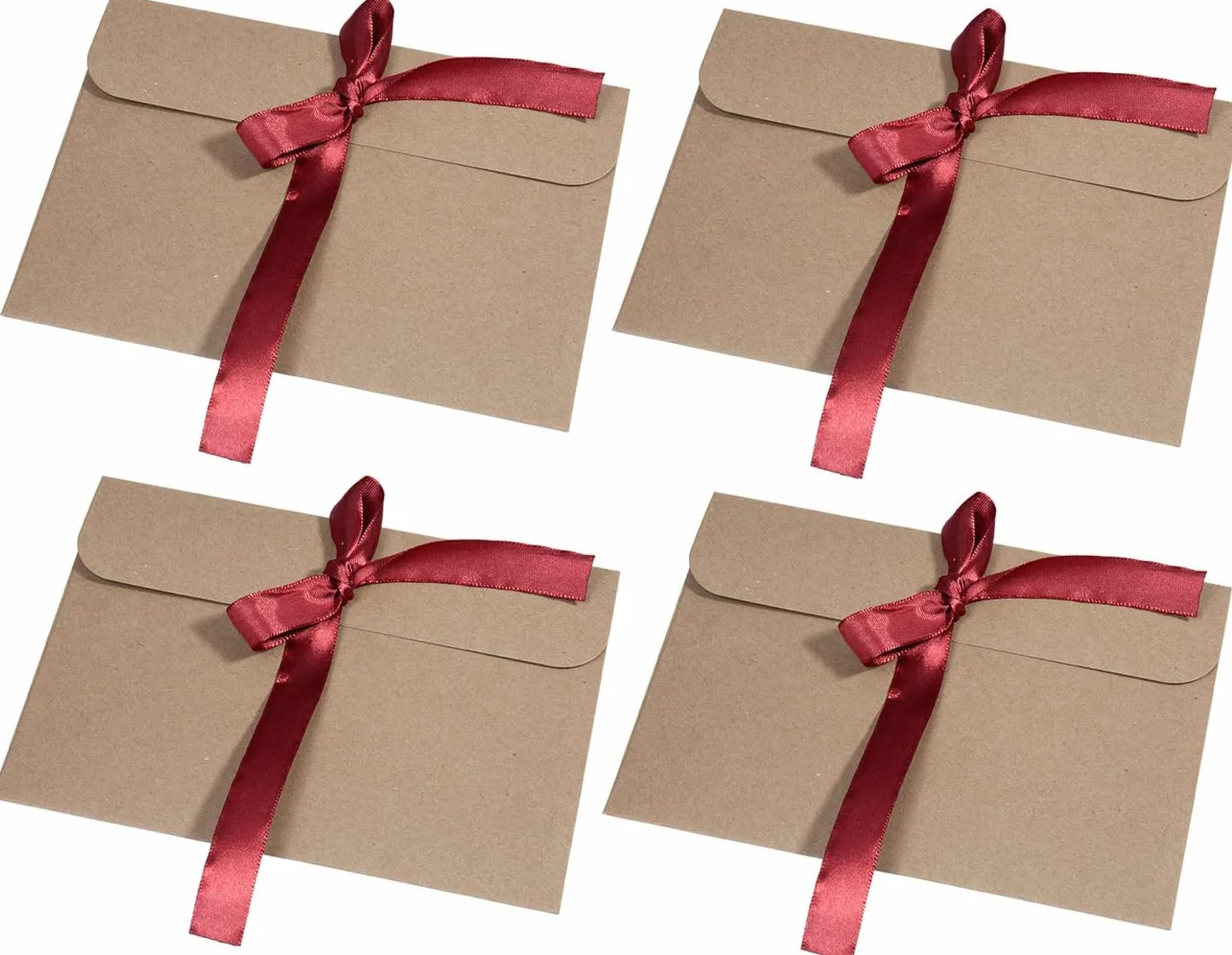 30 sztuk kopert z papieru typu kraft, retro, vintage, koperty z kolorowymi tasiemkami, wysokiej jakości kartka z recyklingu, do kartek okolicznościowych, zaproszeń (czerwona wstążka)