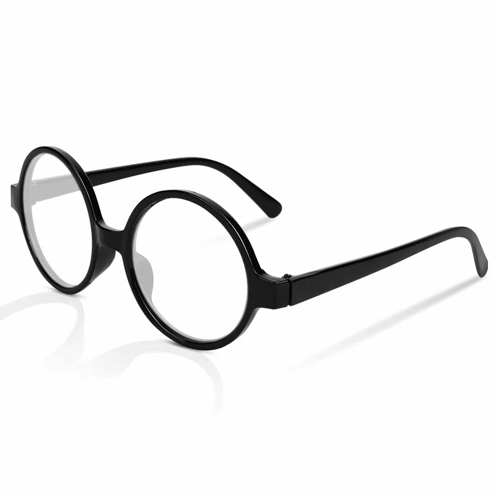 AOMIG Okrągłe okulary czarodzieja, czarna okrągła oprawka okularów bez soczewek, retro okulary czarodzieja dla dorosłych, plastikowe okulary fantazyjne akcesoria do kostiumu na imprezę