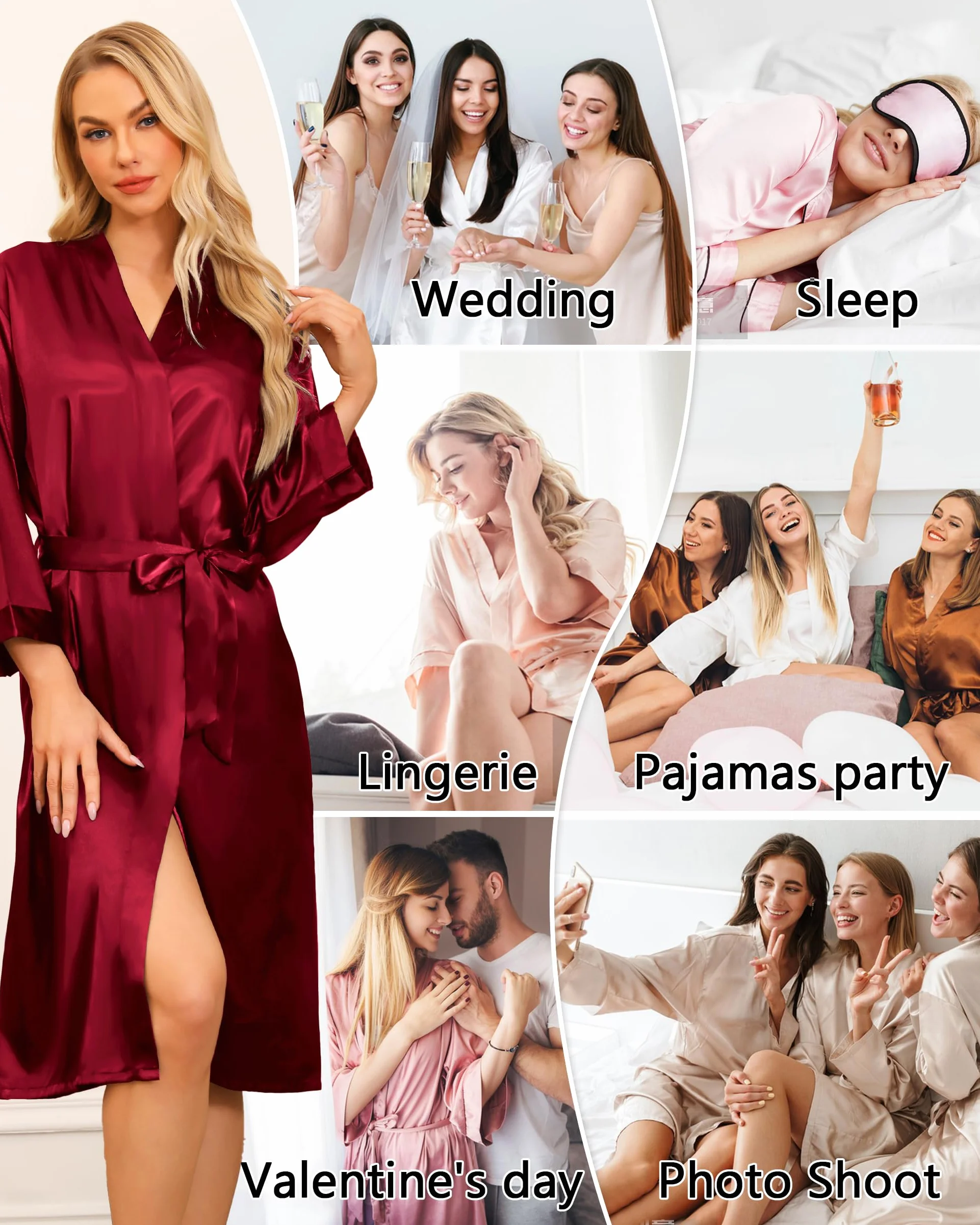Sopesil Damskie satynowe szlafroki długie damskie kimono poranne szlafroki ślubne miękkie wesele impreza bielizna nocna dekolt w serek