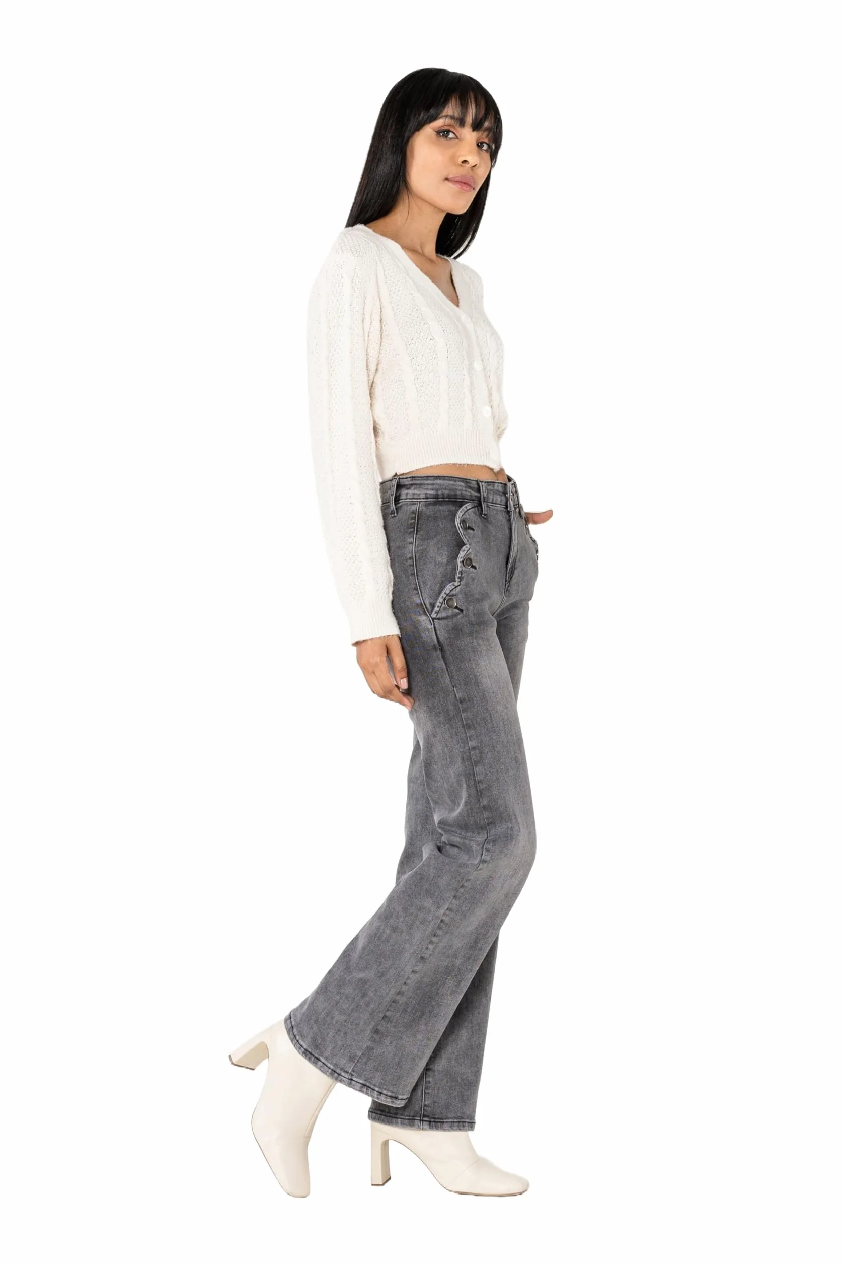 Nina Carter P195 damskie spodnie jeansowe Flared Bootcut High Waist Jeans