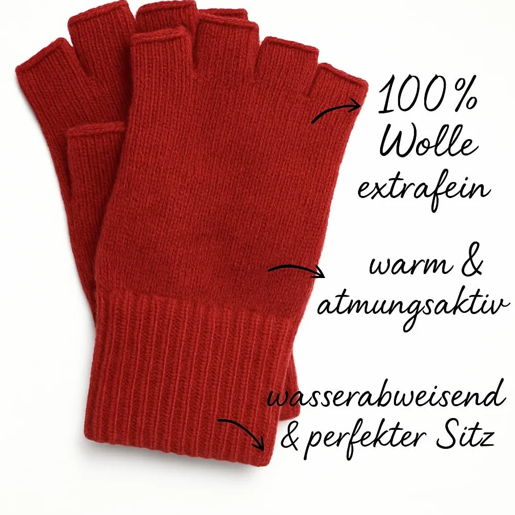 FosterNatur, Damskie rękawiczki wełniane, bez palców, 100% merino