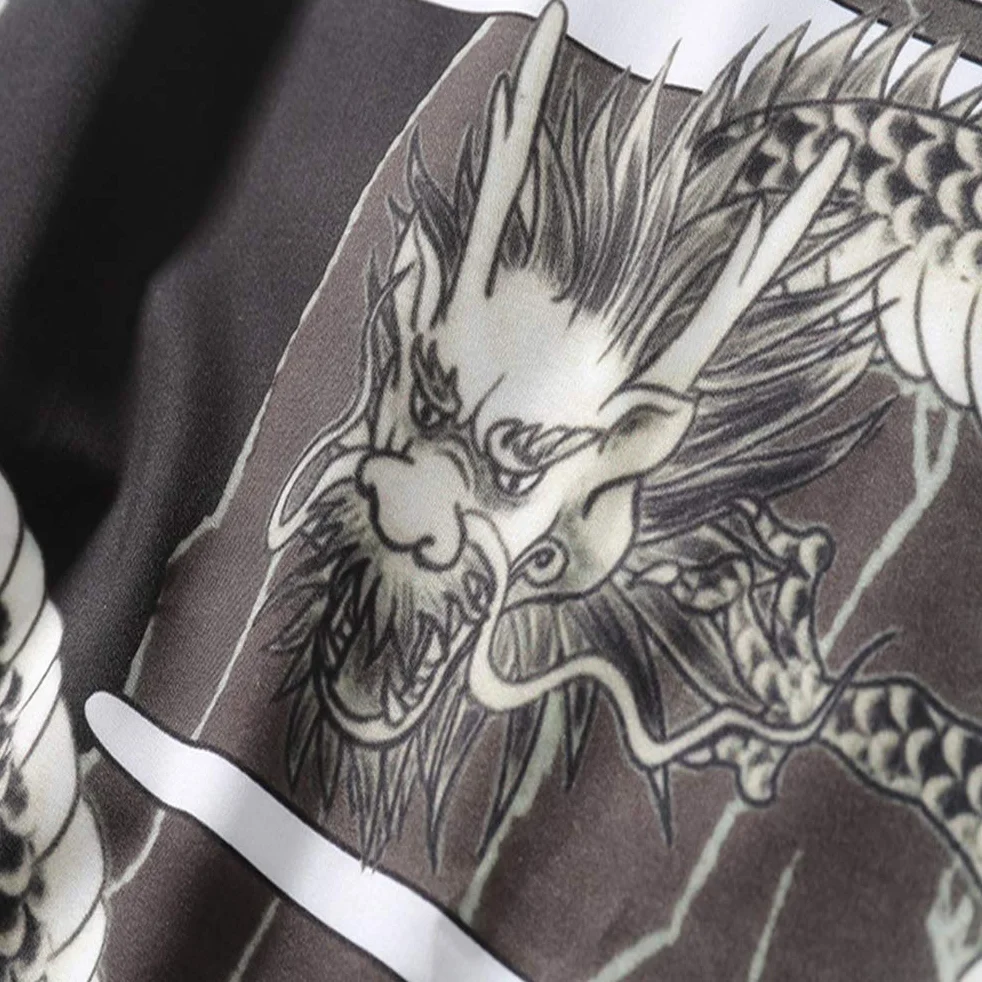Męska kurtka kimono, neutralna retro wzorzysty wzór żurawia luźny rękaw bawełniana koszula top