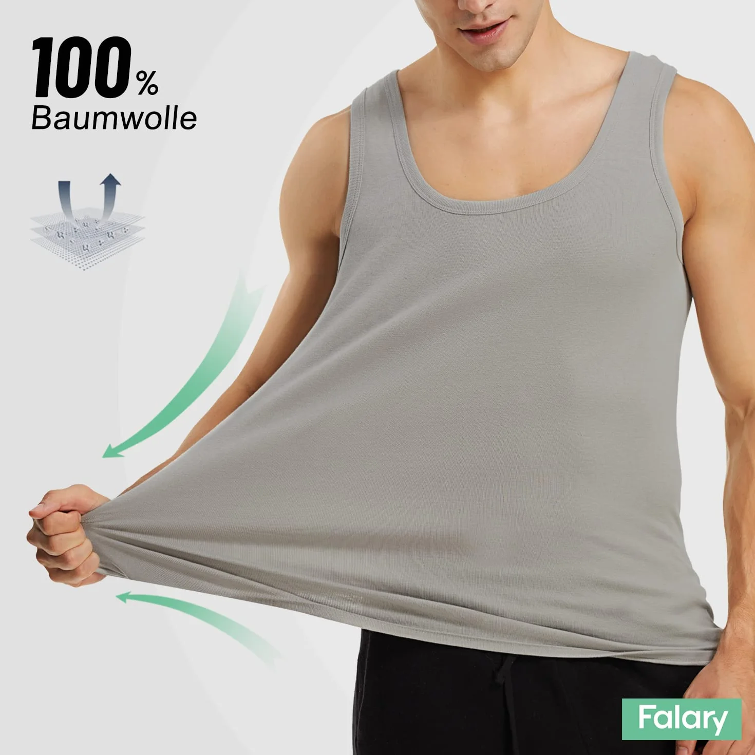 FALARY Podkoszulek męski, tank top, 3 sztuki, 100% bawełna, tanktop z drobnymi prążkami, bez rękawów, koszulka z mięśniami, męska koszulka sportowa