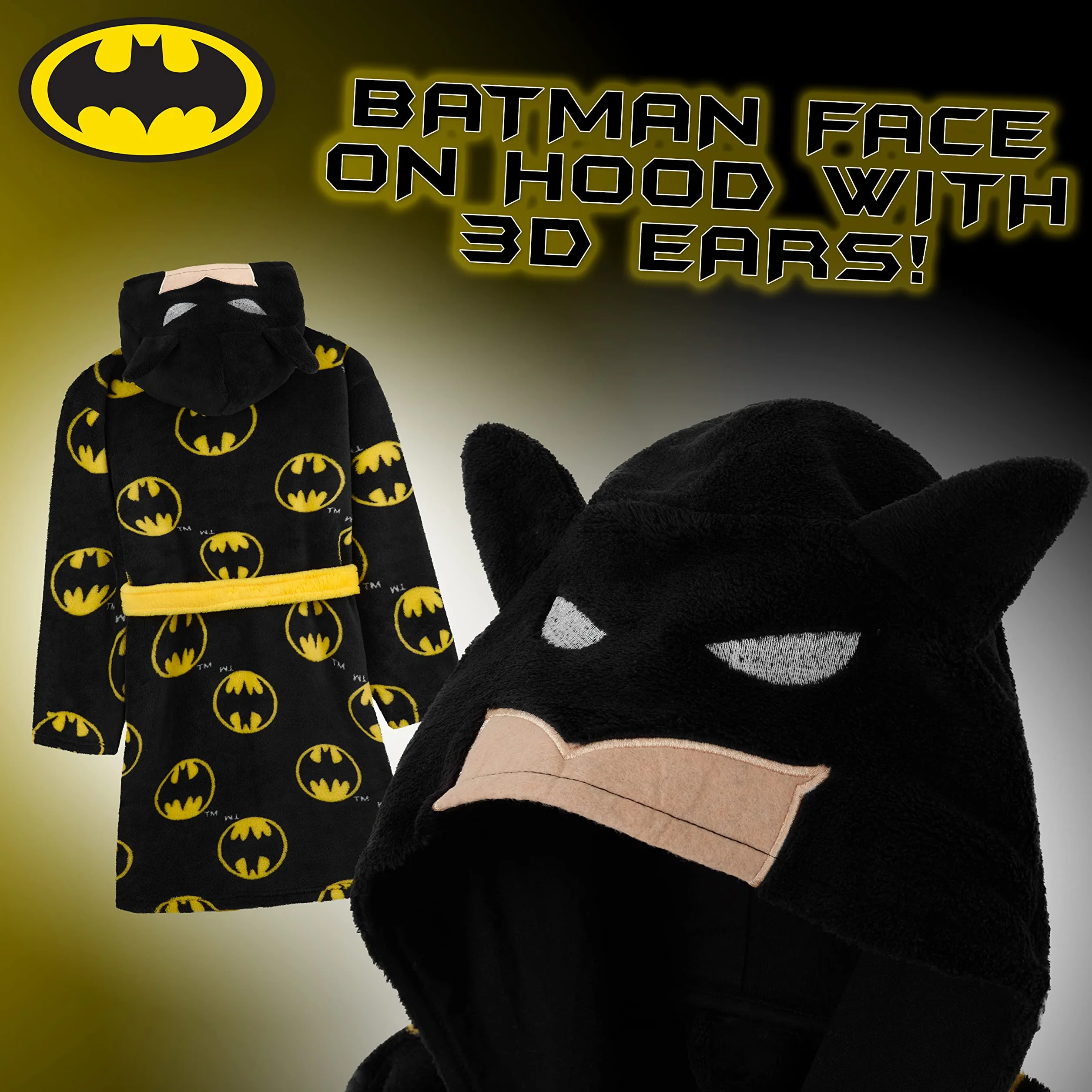 DC COMICS Chłopięcy szlafrok Dziecięcy polar z kapturem Batman Robe (5-6 lat, Czarny)