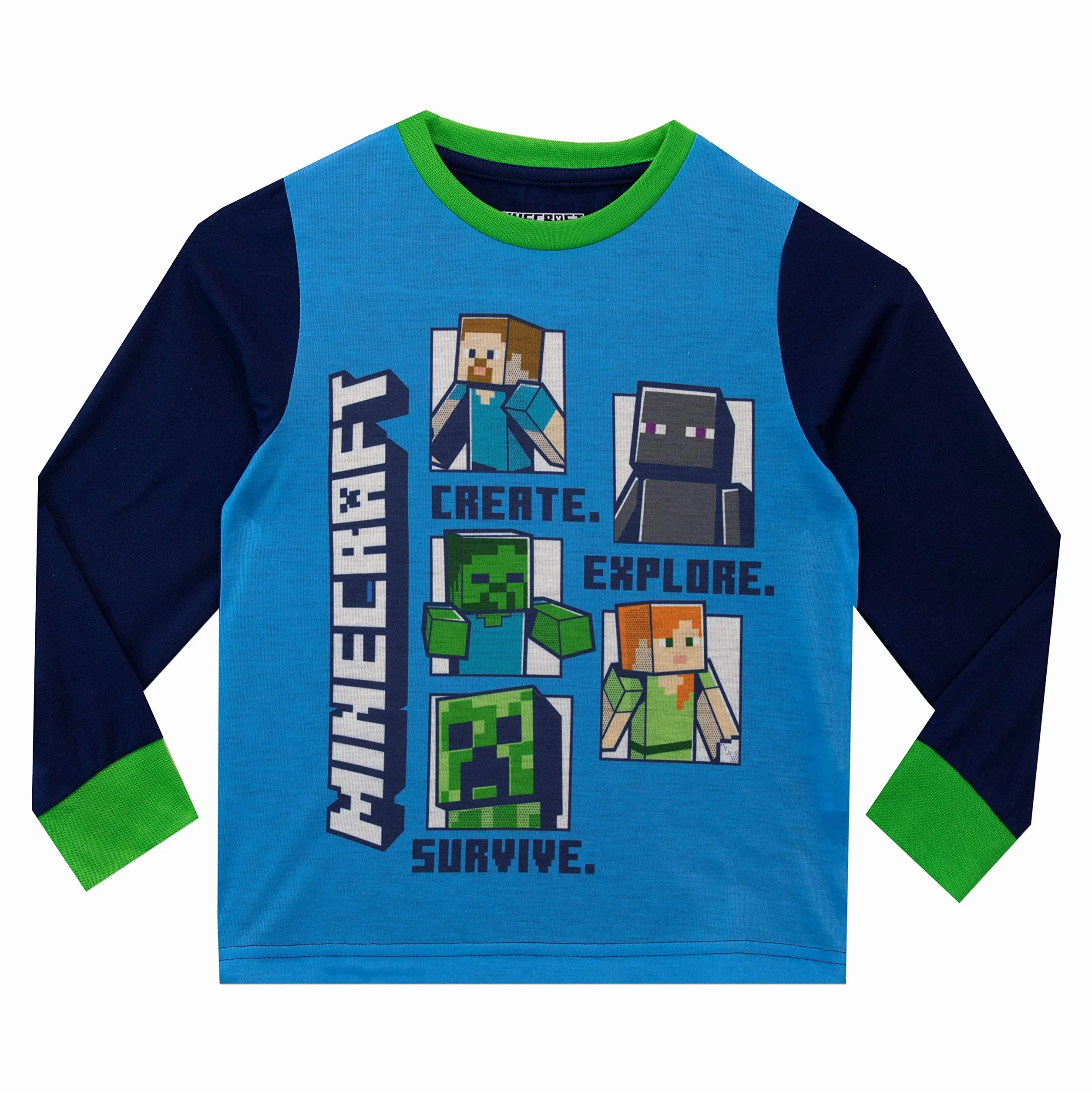 Piżama Minecraft | Piżamy Steve & Creeper Boys | Komplety piżam chłopięcych z długim rękawem | Zestaw Pidżamersów dla Dzieci Wielokolorowy