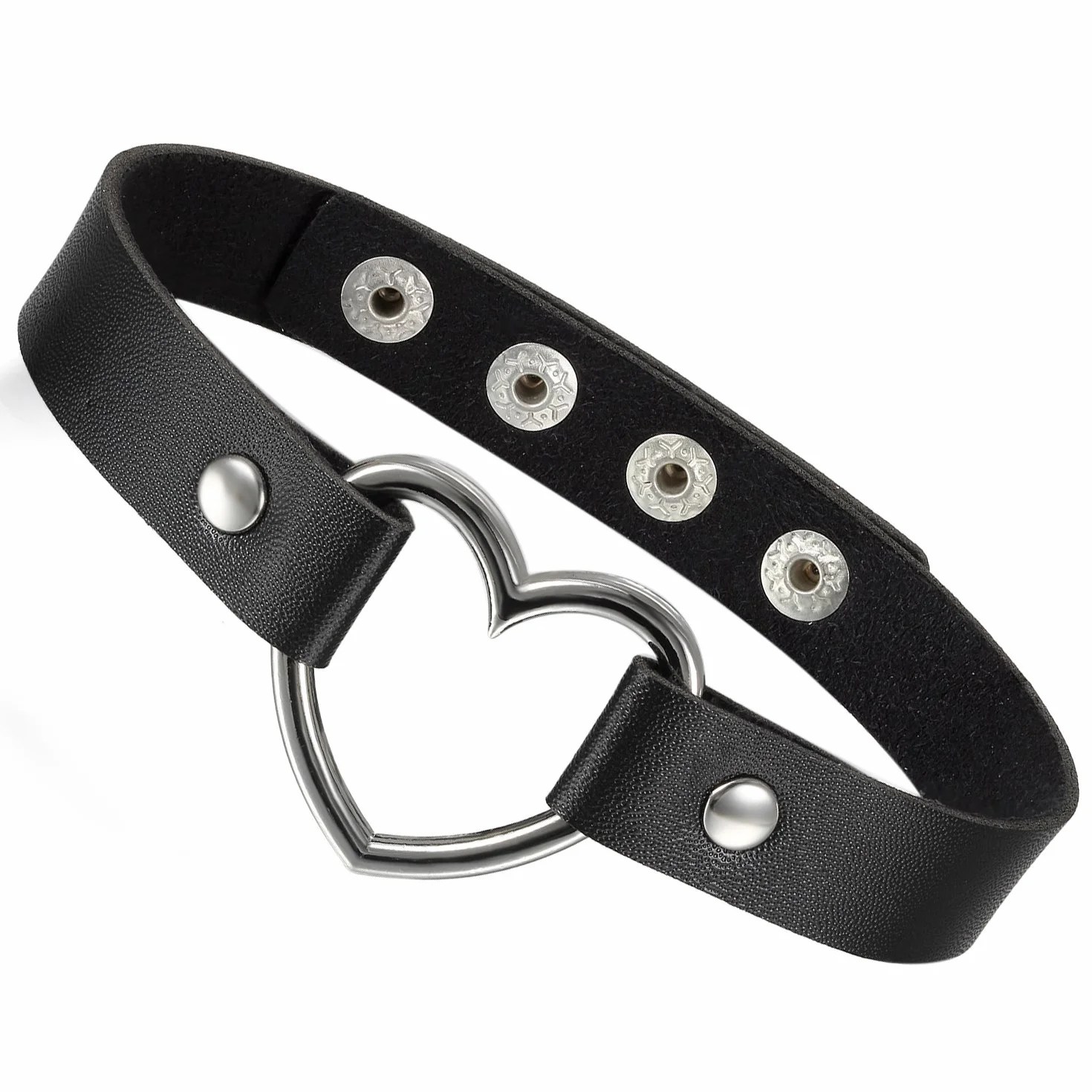 Flongo Tattoo Choker, skórzany naszyjnik damski, z wisiorkiem, choker, czarny, niebieski, różowy, czerwony, fioletowy, biały, srebrny, serce, gotyk, punk, rock e stop, colore: czarny, cod. F046036