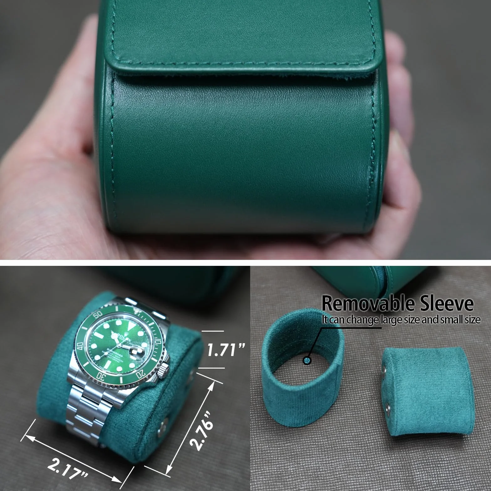 Etui podróżne na rolkę zegarka wykonane z prawdziwej skóry, 1 pudełko na zegarki, pasuje do wszystkich zegarków i smartwatchów poniżej 55 mm, organizer do przechowywania dla mężczyzn i kobiet (1W-GRL)
