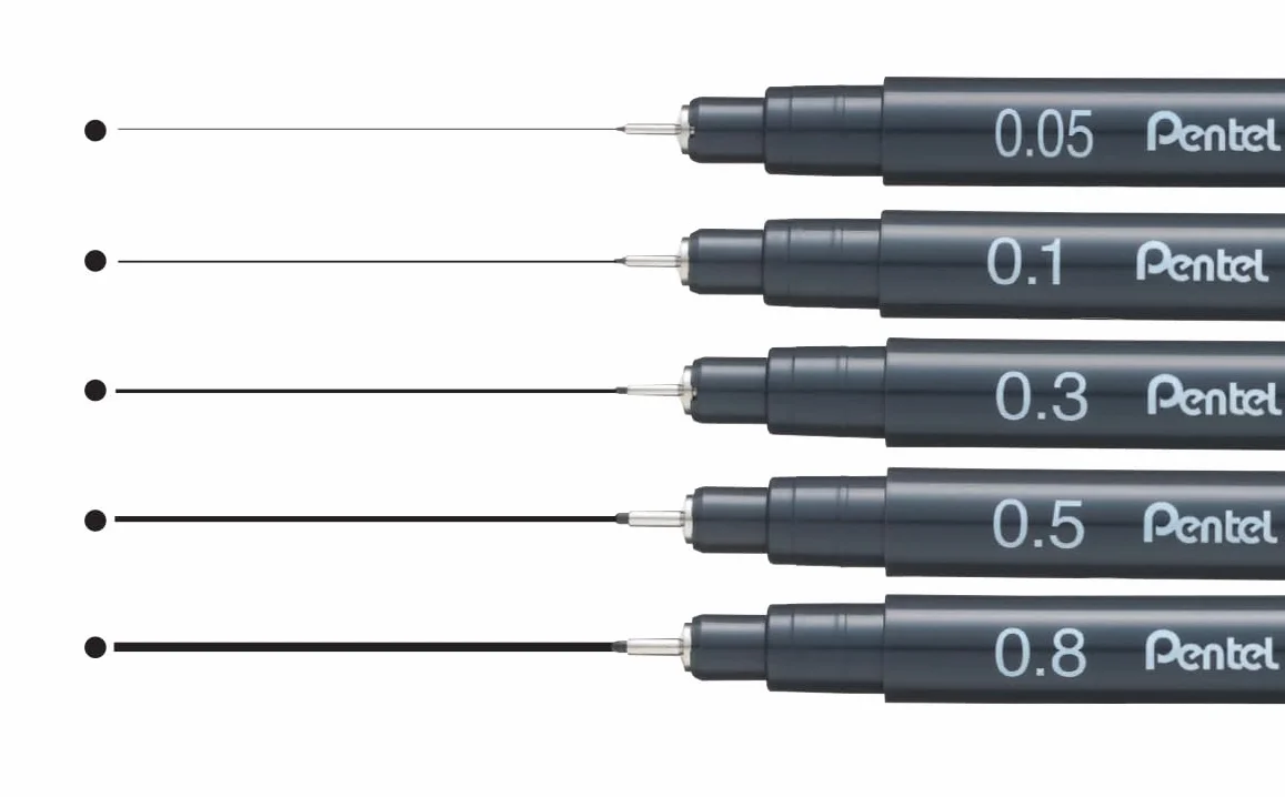 Pentel Pointliner S20P-1A, Fineliner, czarny, wodoodporny i odporny na działanie światła, 0,1 mm