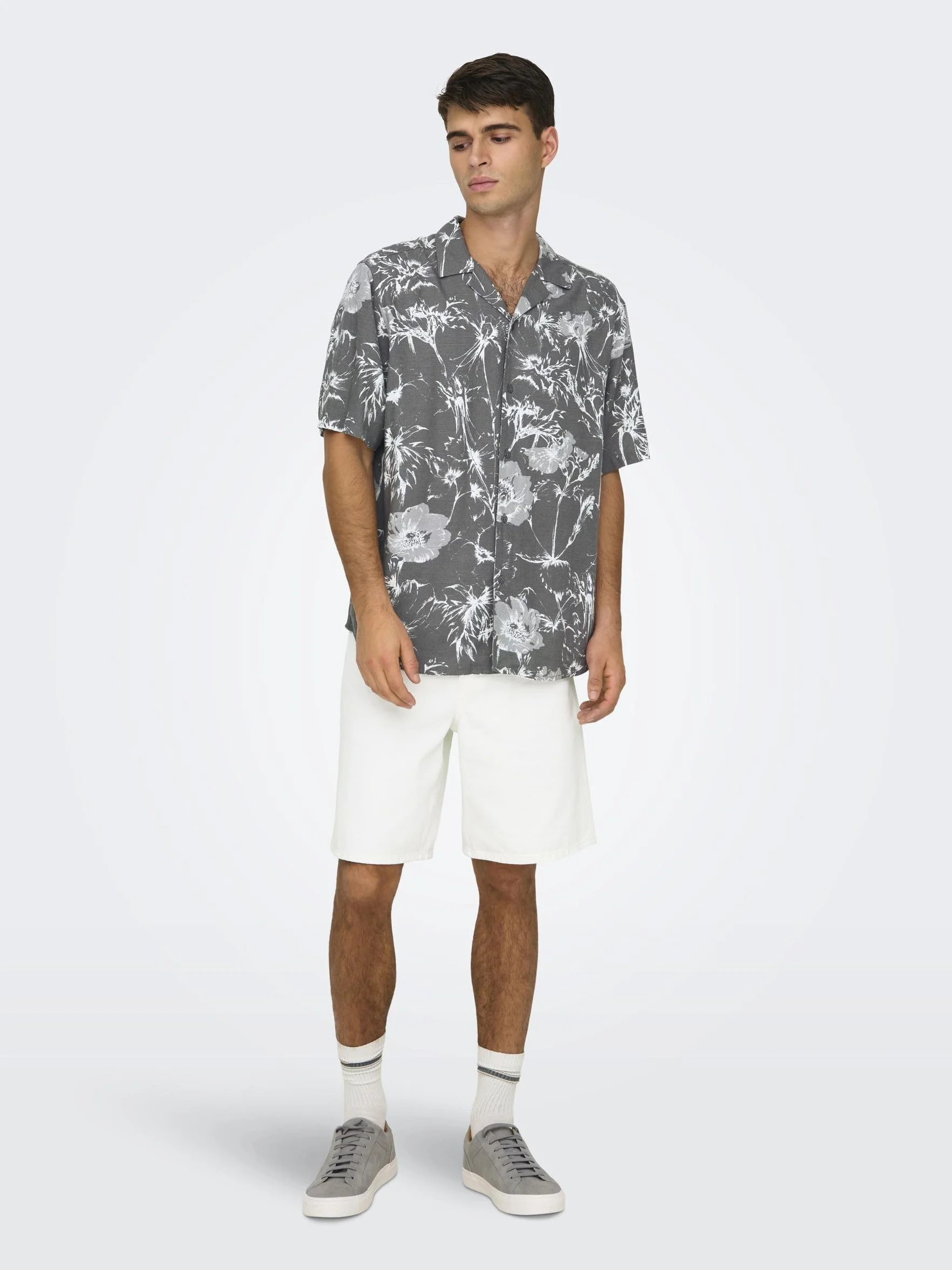 Only & Sons Onsfade Loose White 1662 Pim Dnm Shorts - Szorty jeansowe Mężczyźni