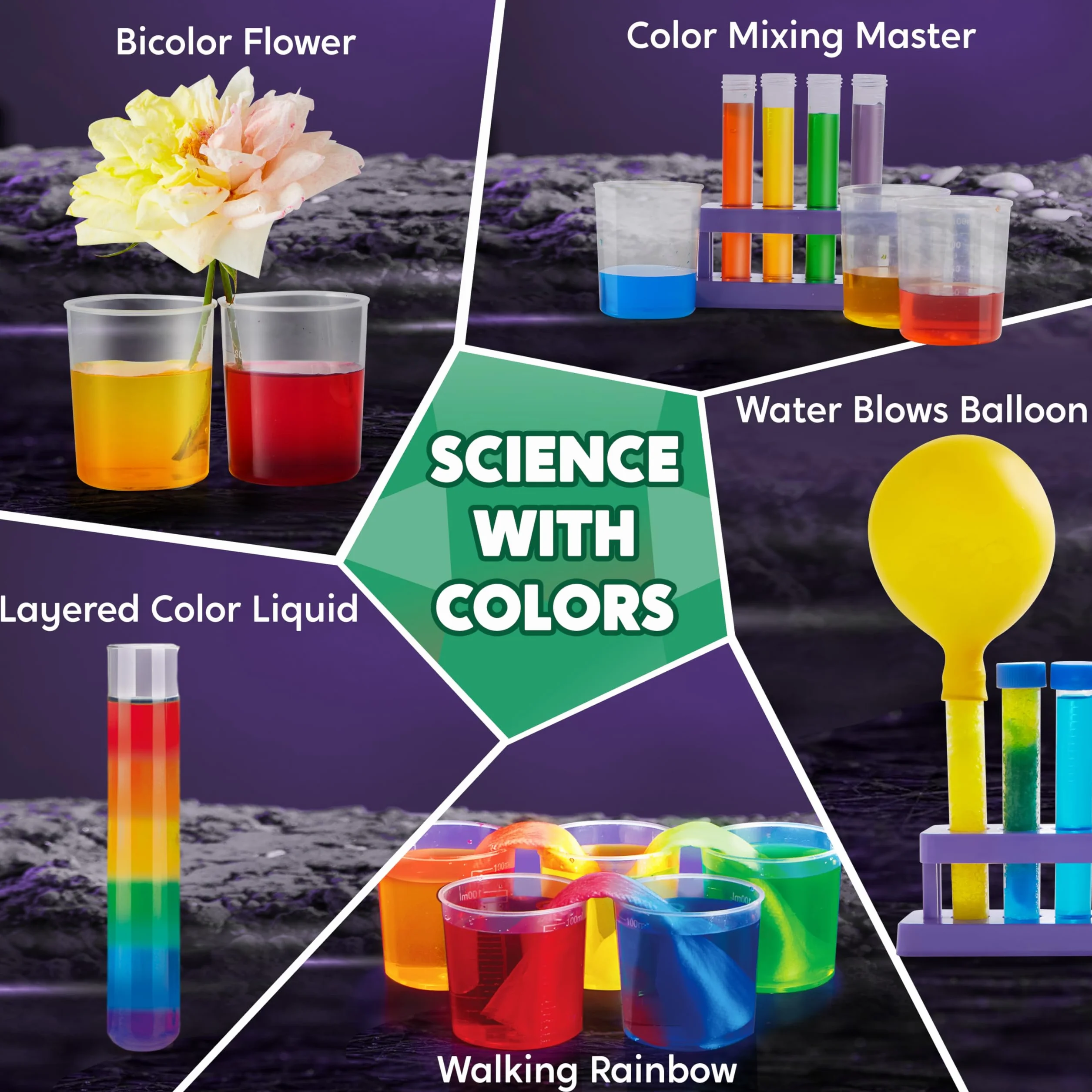 KLEVER KITS 50+ Zestawy do eksperymentów naukowych dla dzieci, STEM Toys Crystal Growing Kit dla dzieci, dwukolorowy zestaw do chemii kwiatowej, zabawki edukacyjne, prezenty dla chłopców w wieku od 6