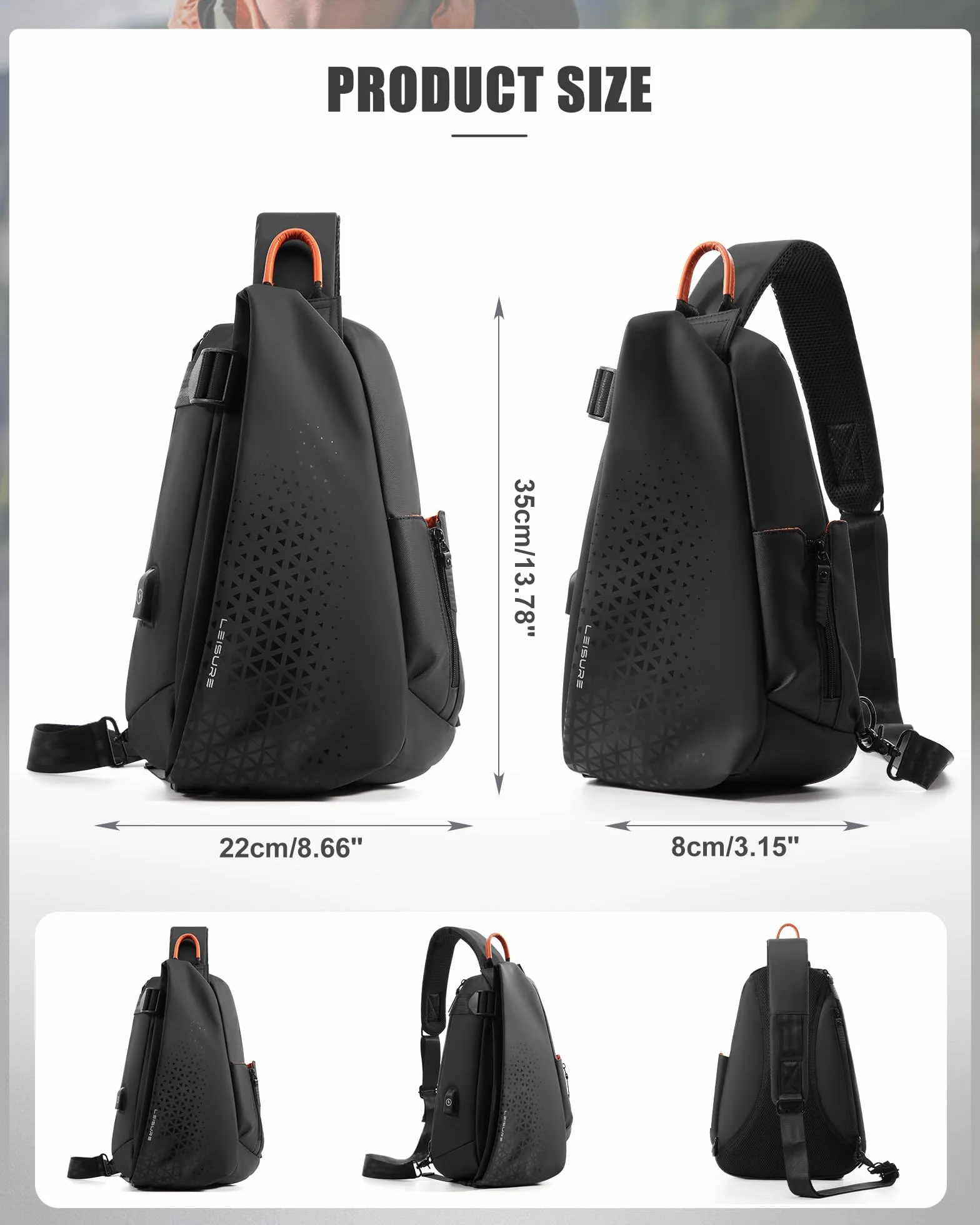 SZSYCN Torba na ramię Torba na klatkę piersiową Cross Body Torba na ramię dla mężczyzn Wodoodporna torba na klatkę piersiową z portem ładowania USB Torba męska dla biegacza