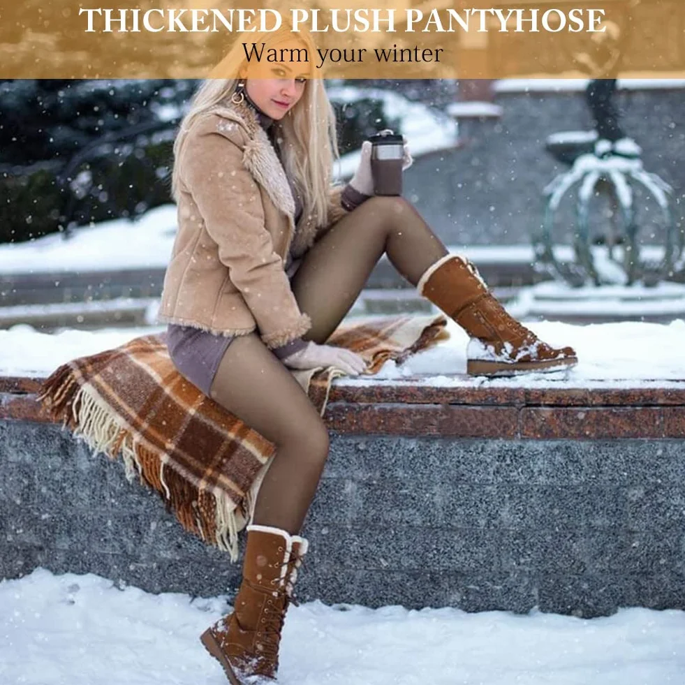 Aomig Rajstopy zimowe damskie, legginsy polarowe dla kobiet, plus size, Termiczne rajstopy, sztuczne półprzezroczyste legginsy stretch, czarne