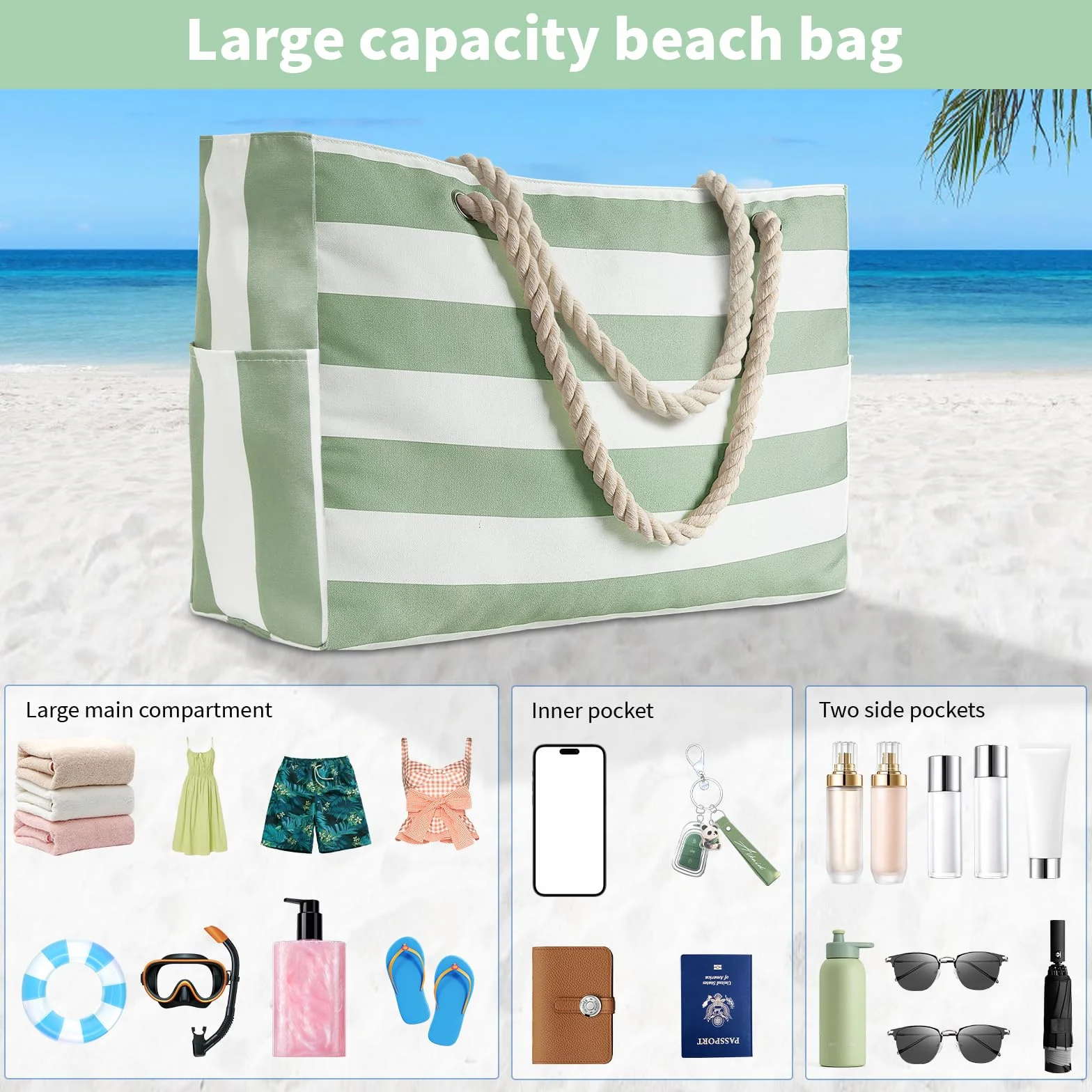 KUOGAS Torba plażowa na zakupy, Matcha zielony