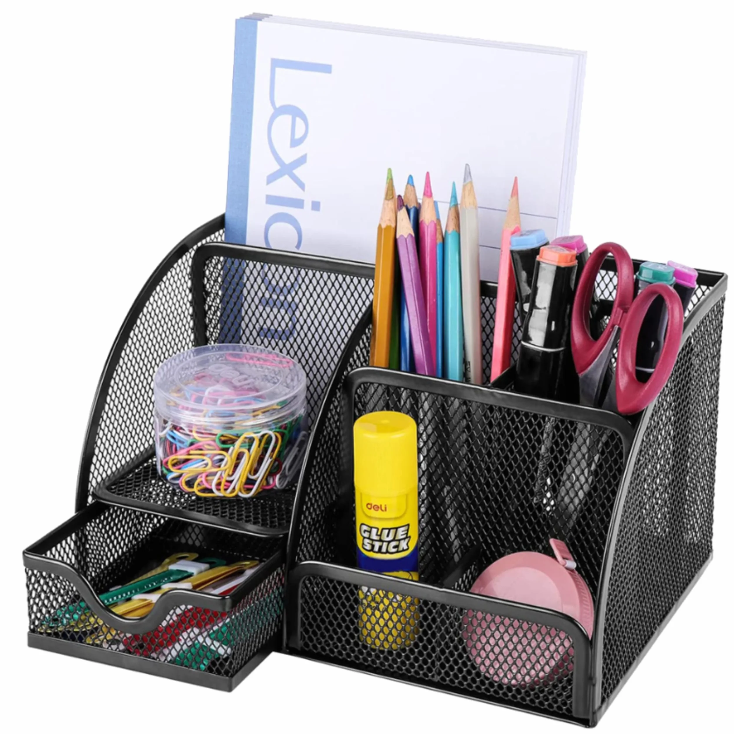 NTN Organizer na biurko, metalowy organizer biurowy z szufladami, wielofunkcyjny organizer na biurko, akcesoria, pojemnik na długopisy, do biura, szkoły Czarny, 14x13x22