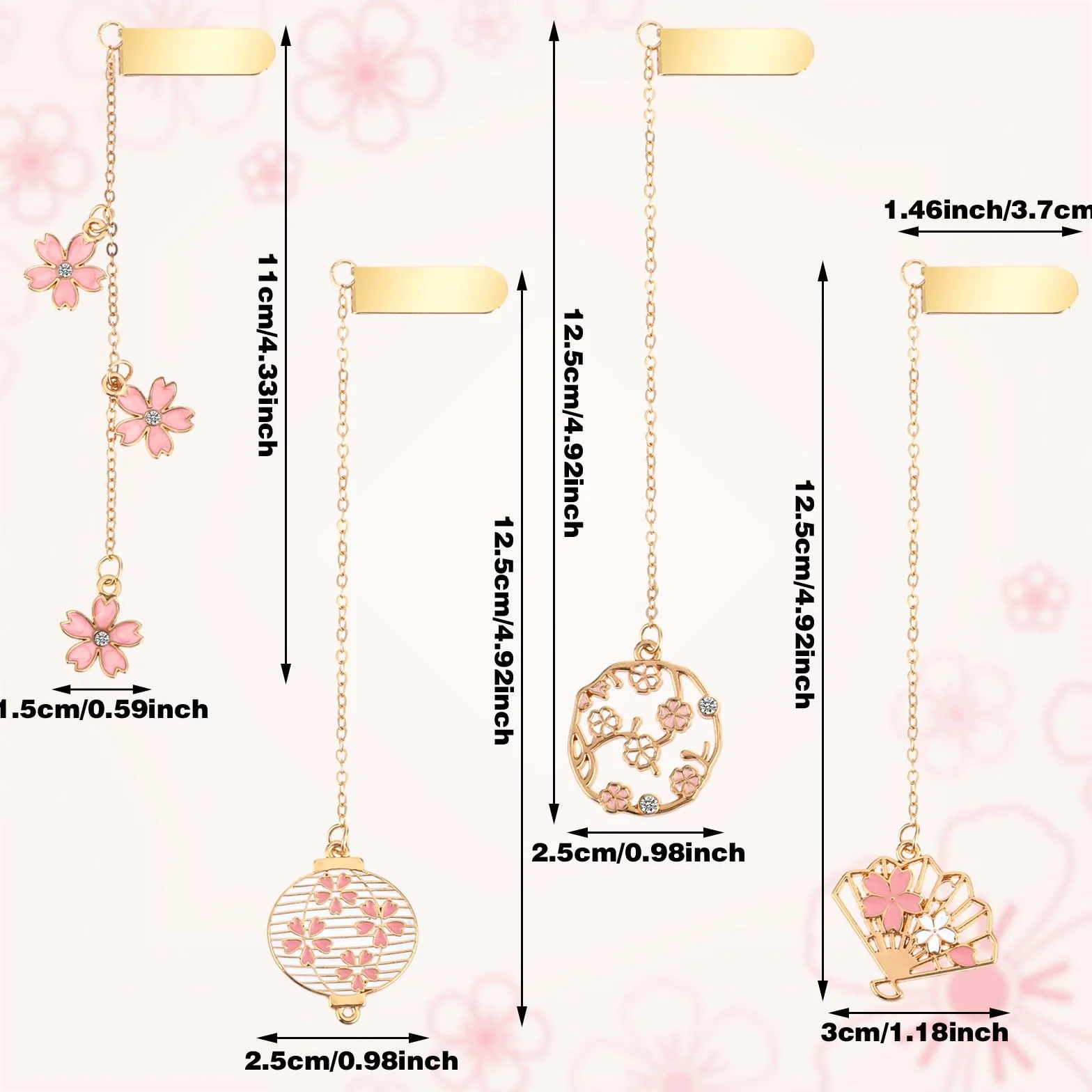 Giantree 4 szt. metalowa zakładka do książki z łańcuszkiem, zestaw zakładek z kwiatami, elegancka złota zakładka, romantyczna zakładka, prezent dla kobiet, pisarek, czytelników, przyjaciół, nastolatek