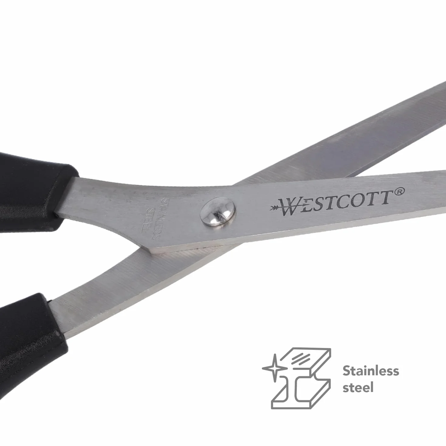 Westcott E-31182 00 nożyczki biurowe, nierdzewne, proste, asymetryczne z długim okiem dla leworęcznych, 21 cm, czarne