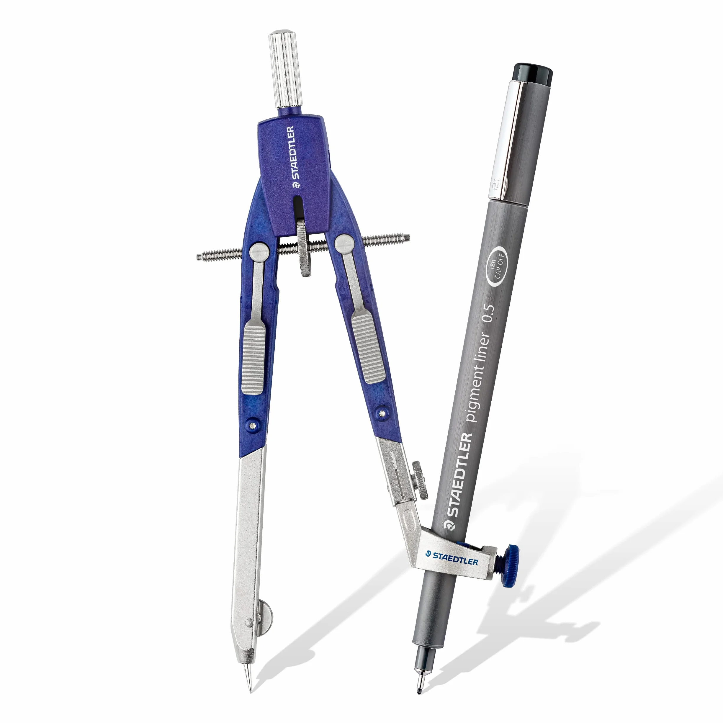 STAEDTLER Cyrkiel Mars Comfort, szybka regulacja, z przyciskami i prowadnicą wrzeciona, dokładny i precyzyjny, zestaw z drążkiem przedłużającym i uniwersalnym adapterem, etui z klapką, 552 02