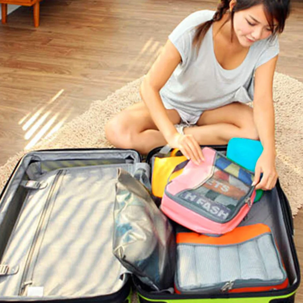 OW-Travel Kostki do Pakowania Walizki (4 Kolorowe) Łatwe Zorganizowania Organizer Podróżny do Walizki. Przechowywanie Ubrań Packing Cubes Organizer Podrozny Bagażu, Plecaka, Toreb