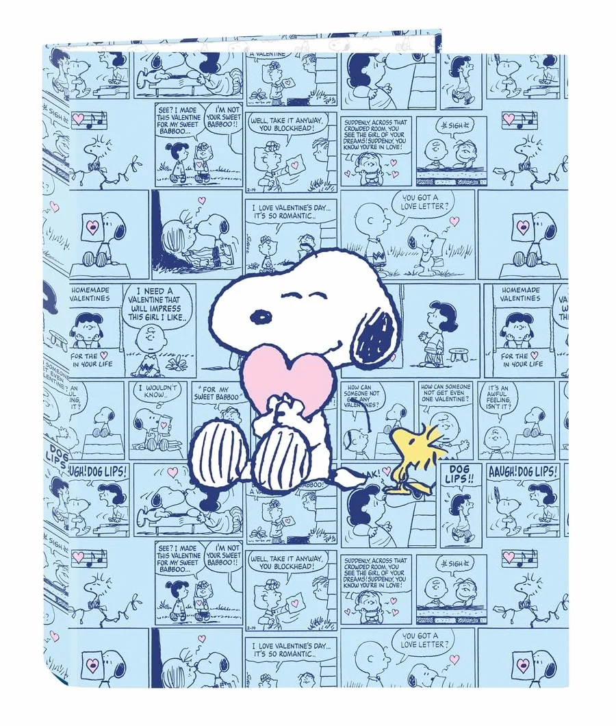 SNOOPY LOVE teczka foliowa z 4 pierścieniami, idealna dla dzieci w różnym wieku, wygodna i wszechstronna, jakość i wytrzymałość, 26,5 x 33 cm, Jasnoniebieski, M, Casual