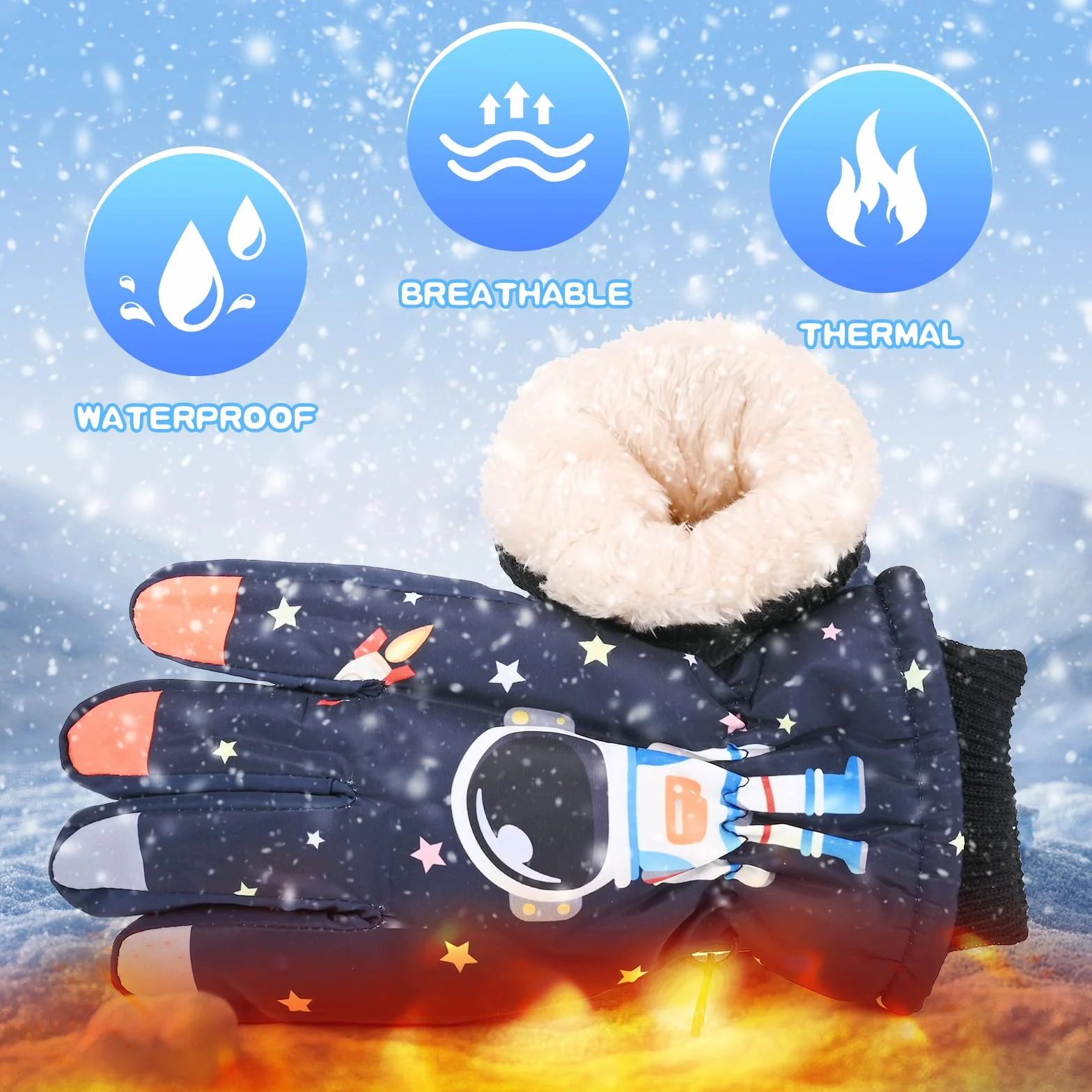Dziecięce rękawice narciarskie, rękawice narciarskie dla nastolatków zimowe rękawice śnieżne ciepłe rękawiczki snowboardowe rękawice dziecięce 8-14 lat