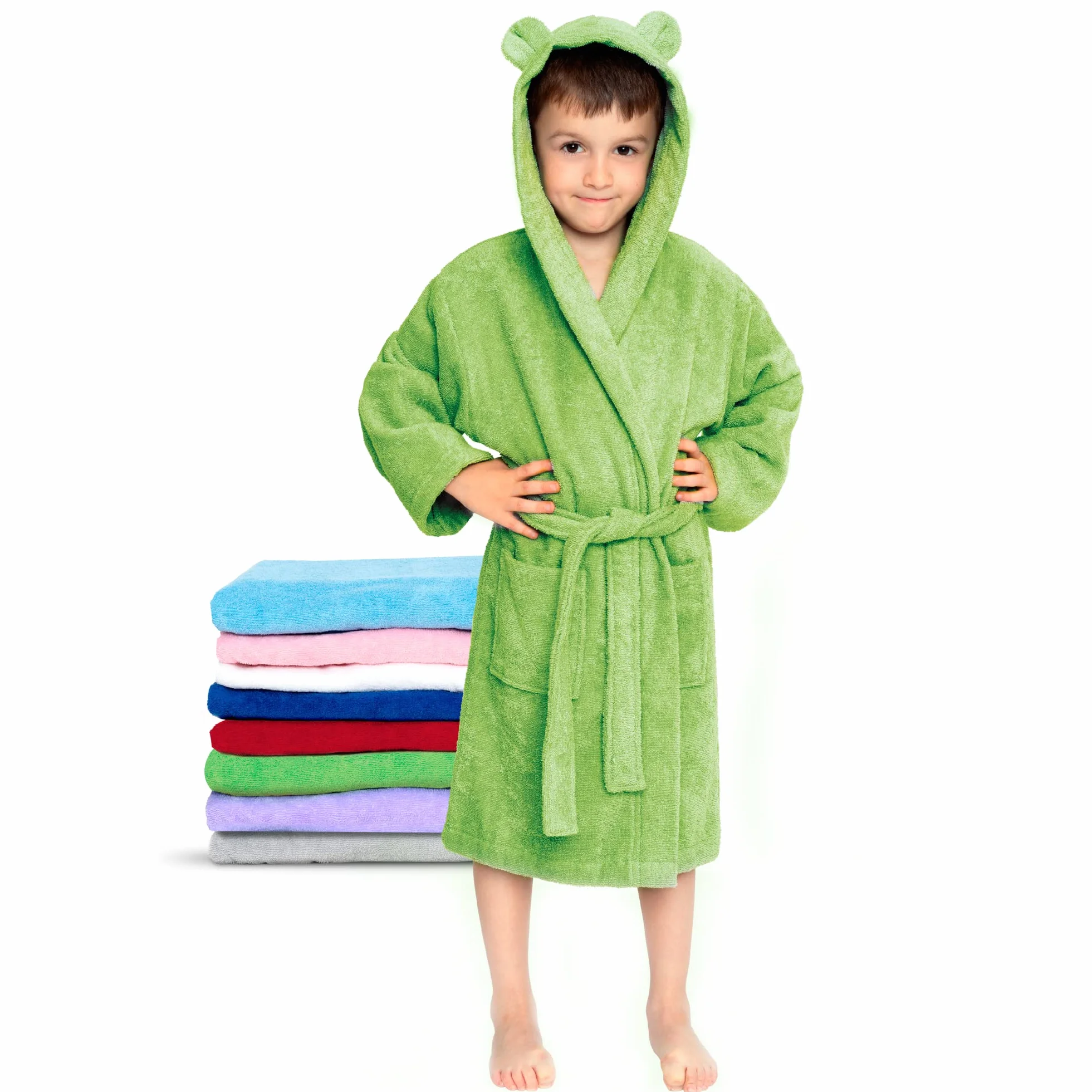 Twinzen - bawełniane dziecko szlafrok dla dziewczynki i chłopca - 100% Oeko-Tex® Bawełna Brak chemikaliów- 2 kieszenie, pas, kaptur z uszami