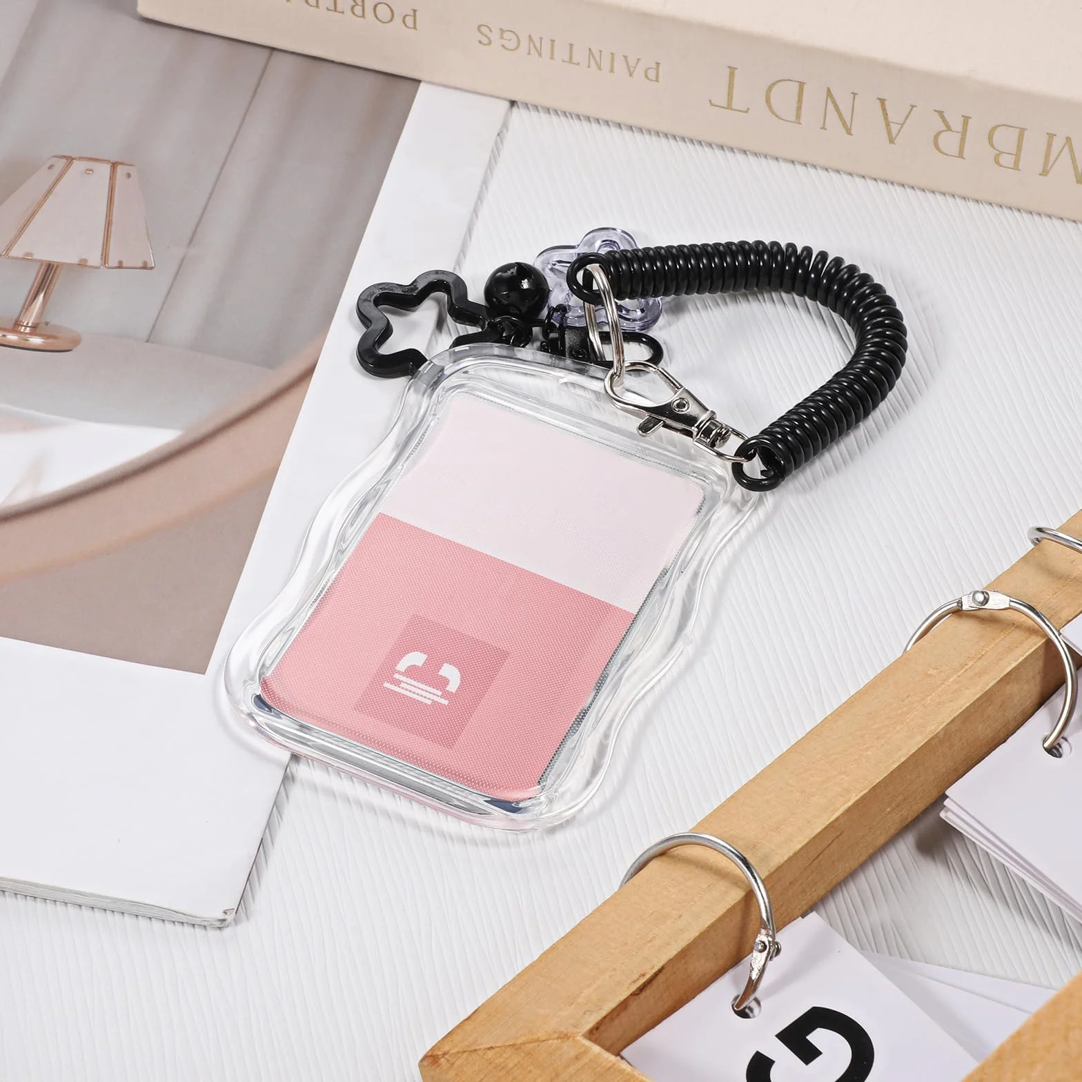 SHENLIU Śliczny uchwyt na fotokartkę, plastikowy uchwyt na identyfikator, fala gwiazd, fotokartka, brelok z linką sprężynową, etui na identyfikatory nauczyciela, na kartę do pracy, klips do autobusu