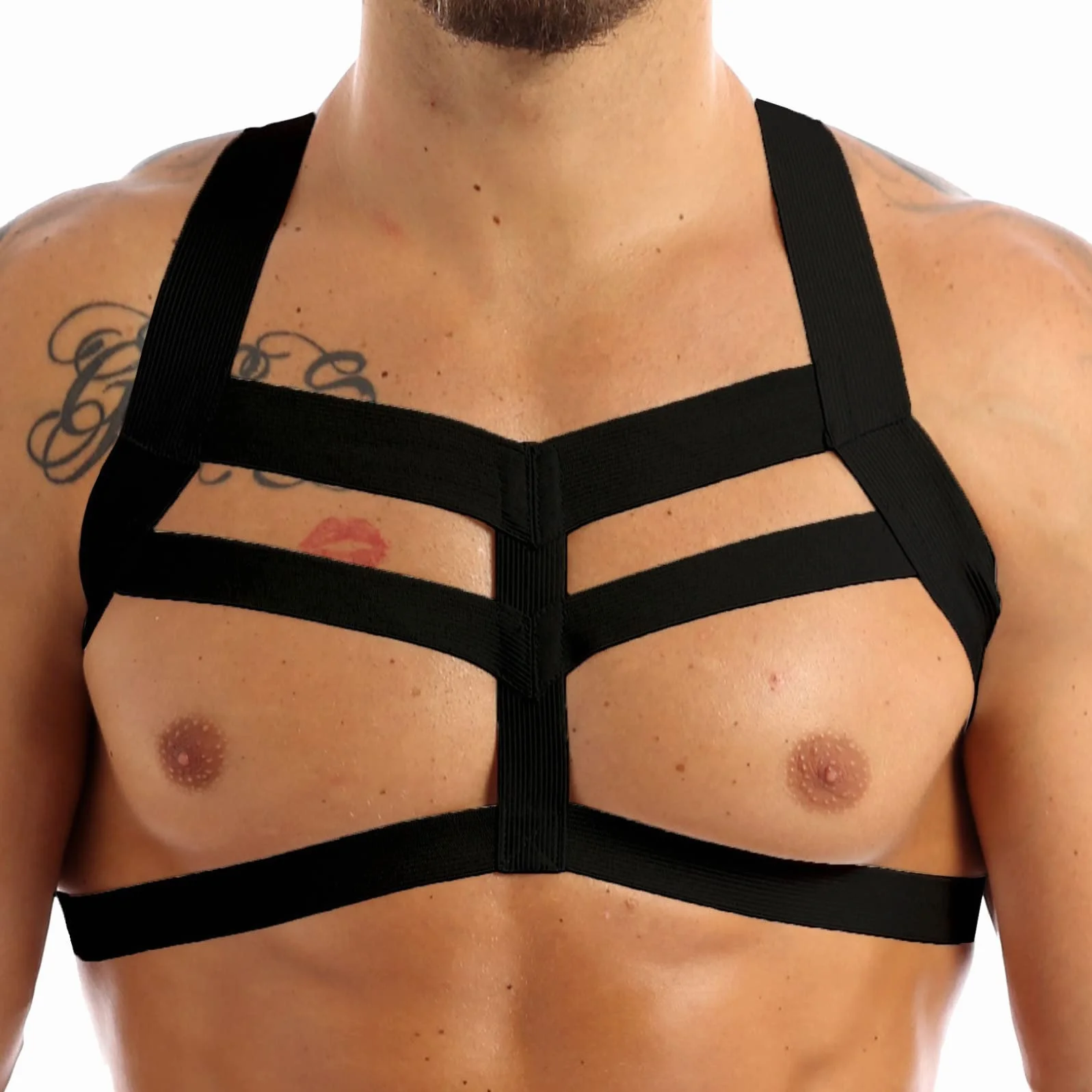 Freebily Body Chest Uprząż Męski Gej Nylon Wiszący Sportowy Pas na klatkę piersiową Uprząż Seksowna Bielizna Gorąca Otwarta Podkoszulek Kulturystyka Pasek Steampunk Top