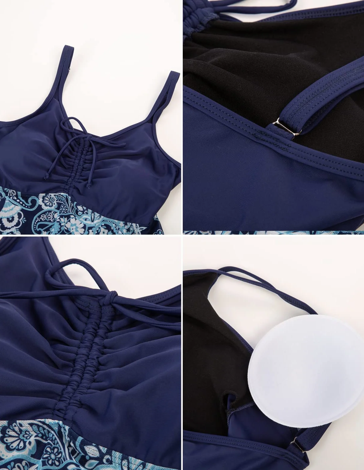 Kate Kasin KK0281S22TYC damski zestaw tankini w stylu vintage, szyfonowa, elastyczna, oddzielny kostium kąpielowy z dekoltem w serek, sukienka z majtkami, strój kąpielowy na plażę, basen