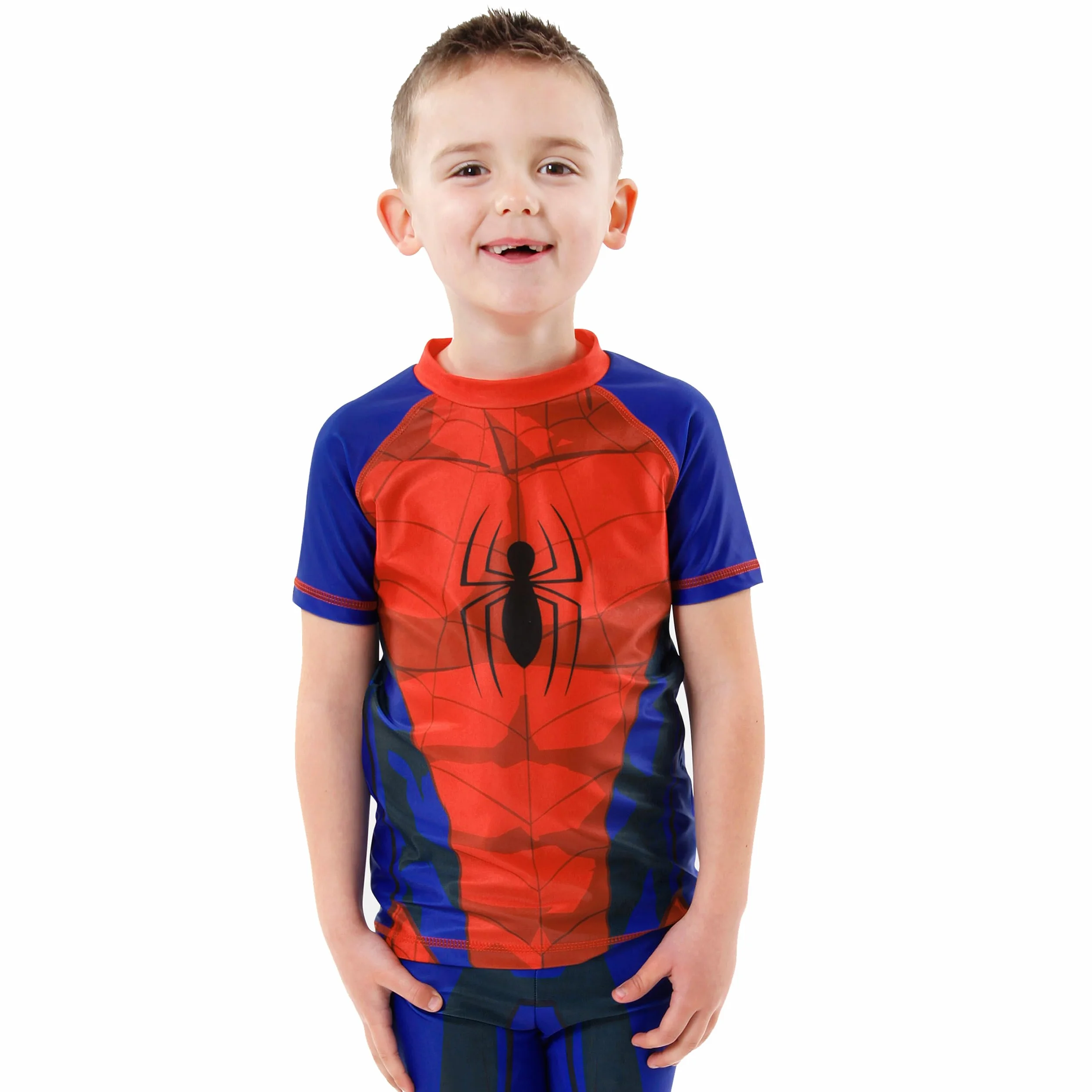 Marvel Spiderman kostium kąpielowy dla chłopców | dwuczęściowy strój kąpielowy dla chłopców | koszulka i kąpielówki dla chłopców | oficjalny produkt Spiderman