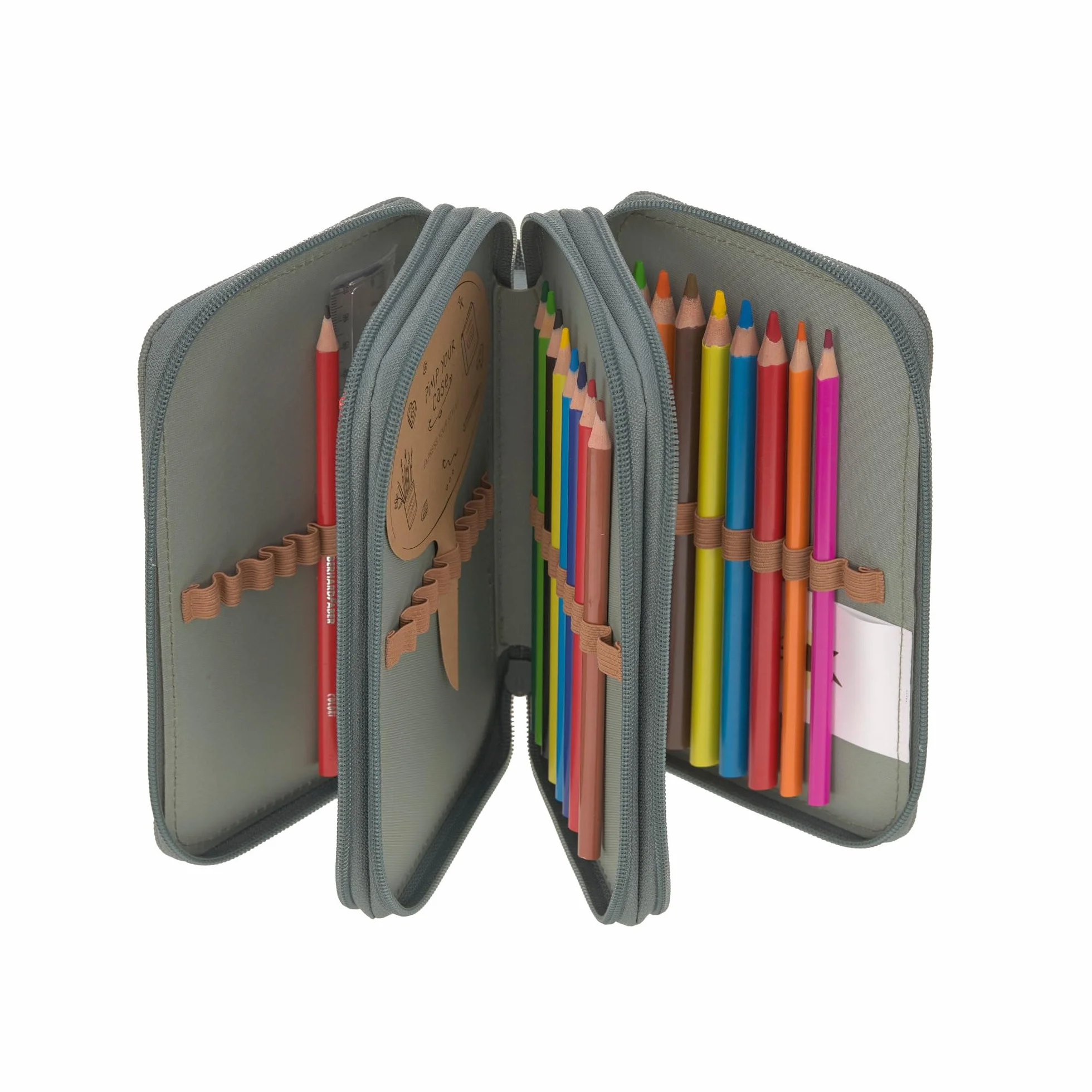 LÄSSIG Piórnik wypełniony 20-częściowy School Triple Pencil Case Unique, zielony, TU EU, Piórnik