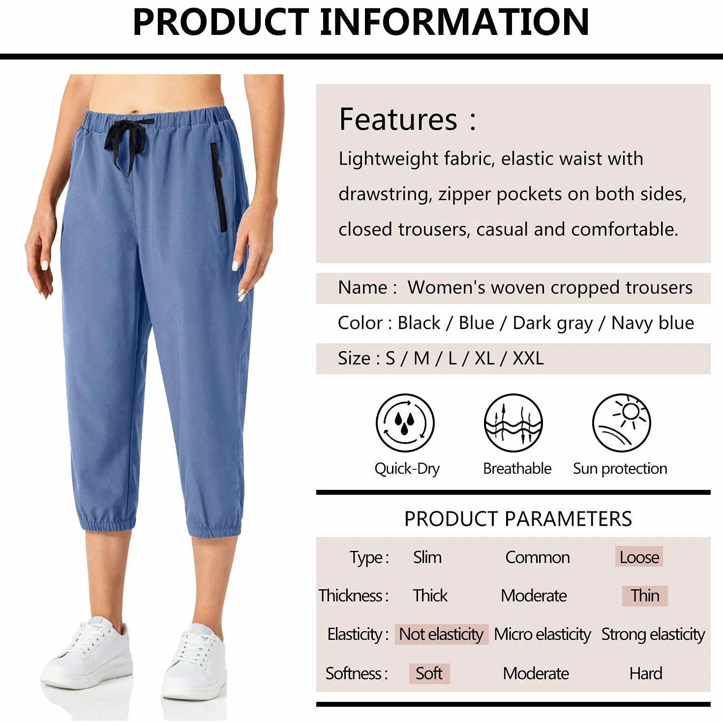 Butrends Lekkie spodnie jogger capri damskie szybkoschnące spodnie treningowe 3/4 fitness krótkie spodnie do biegania Casualowe spodnie trekkingowe z kieszenią