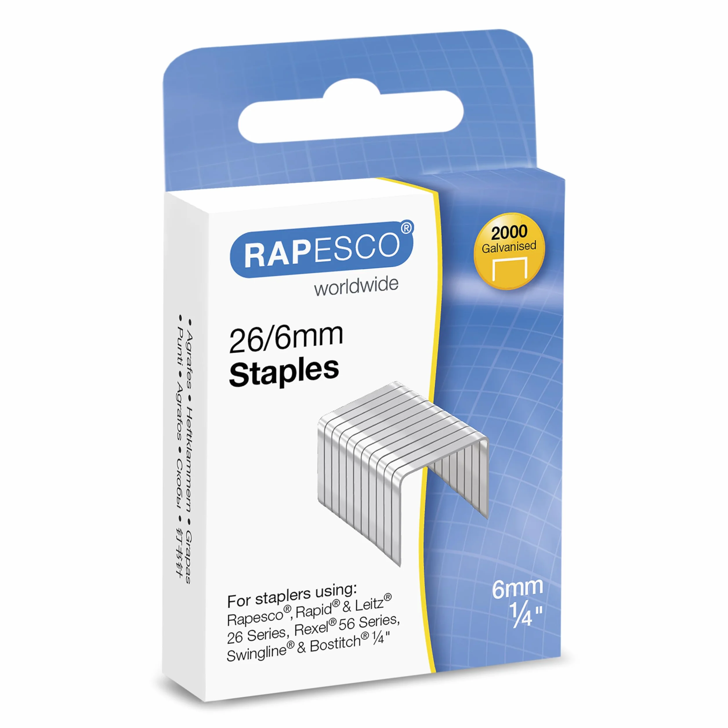 Rapesco S2662MA3 26/6 mm (nr 56) ocynkowane zszywki, pudełko 2000 sztuk