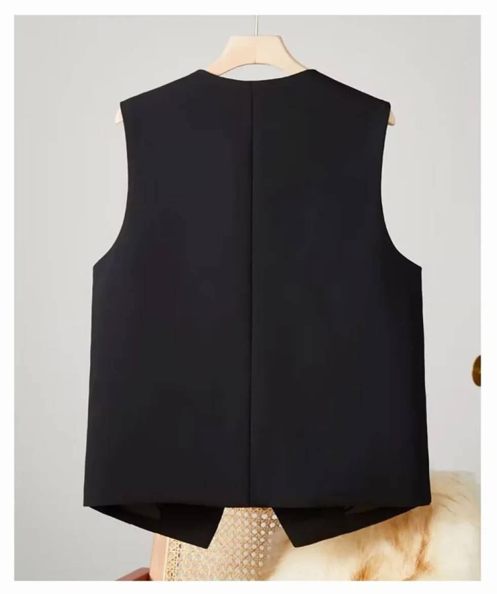Damska kamizelka bez rękawów Blazer, elegancka smukła biurowa kamizelka płaszcz Retro Party kamizelka, V-hals kamizelka, czarny, L