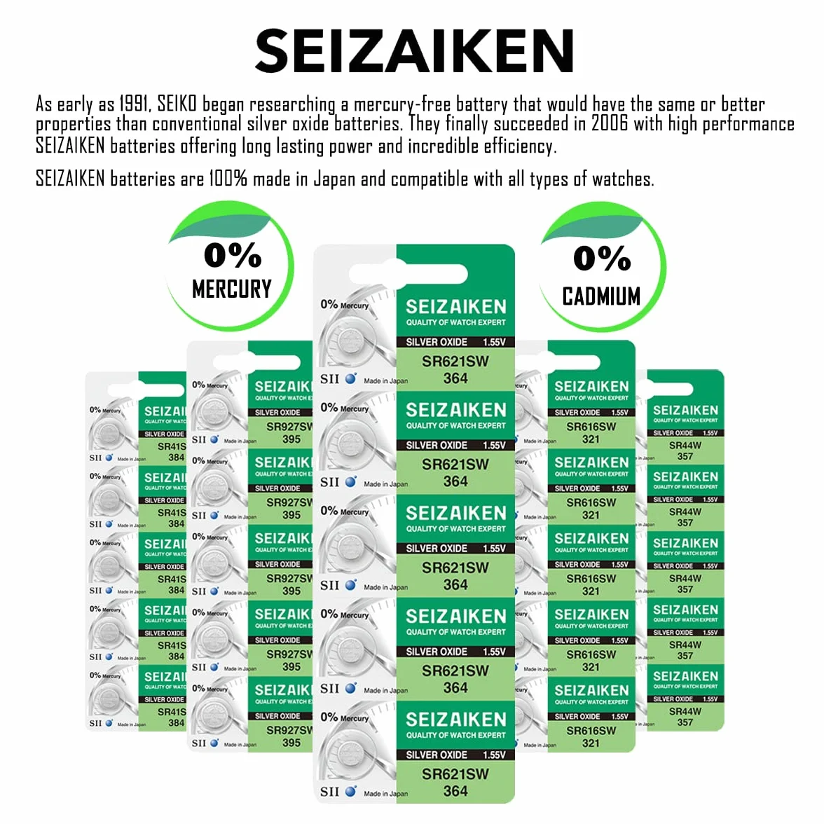 377 SR626SW 1,55 V 0% Hg bateria do zegarka z tlenkiem srebra (2 baterie) wyprodukowana w Japonii przez Seiko