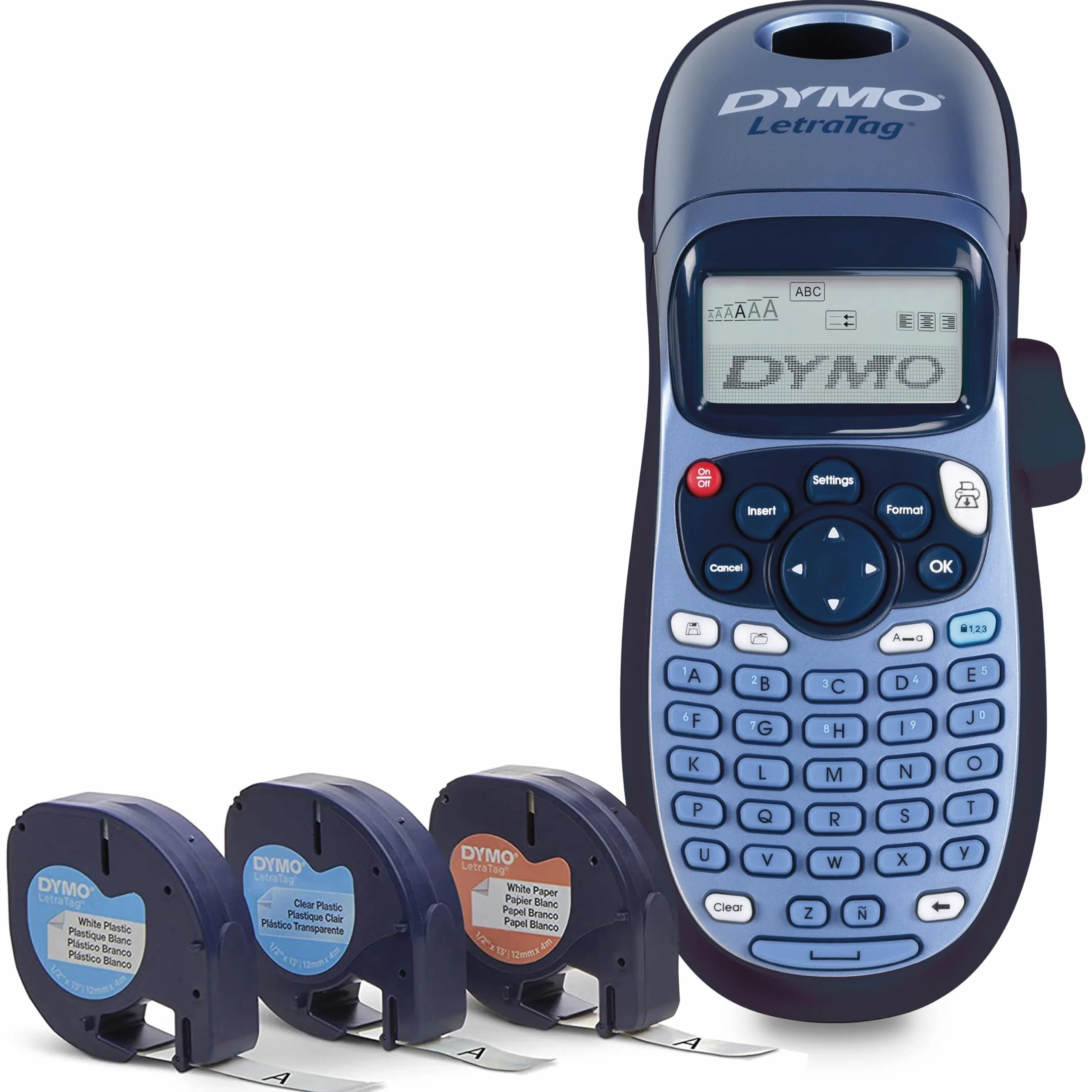 Dymo LetraTag LT-100H Label Maker Starter Kit | Ręczna drukarka etykiet | Z plastikową, papierową i przezroczystą taśmą etykietową | Idealna do biura lub domu