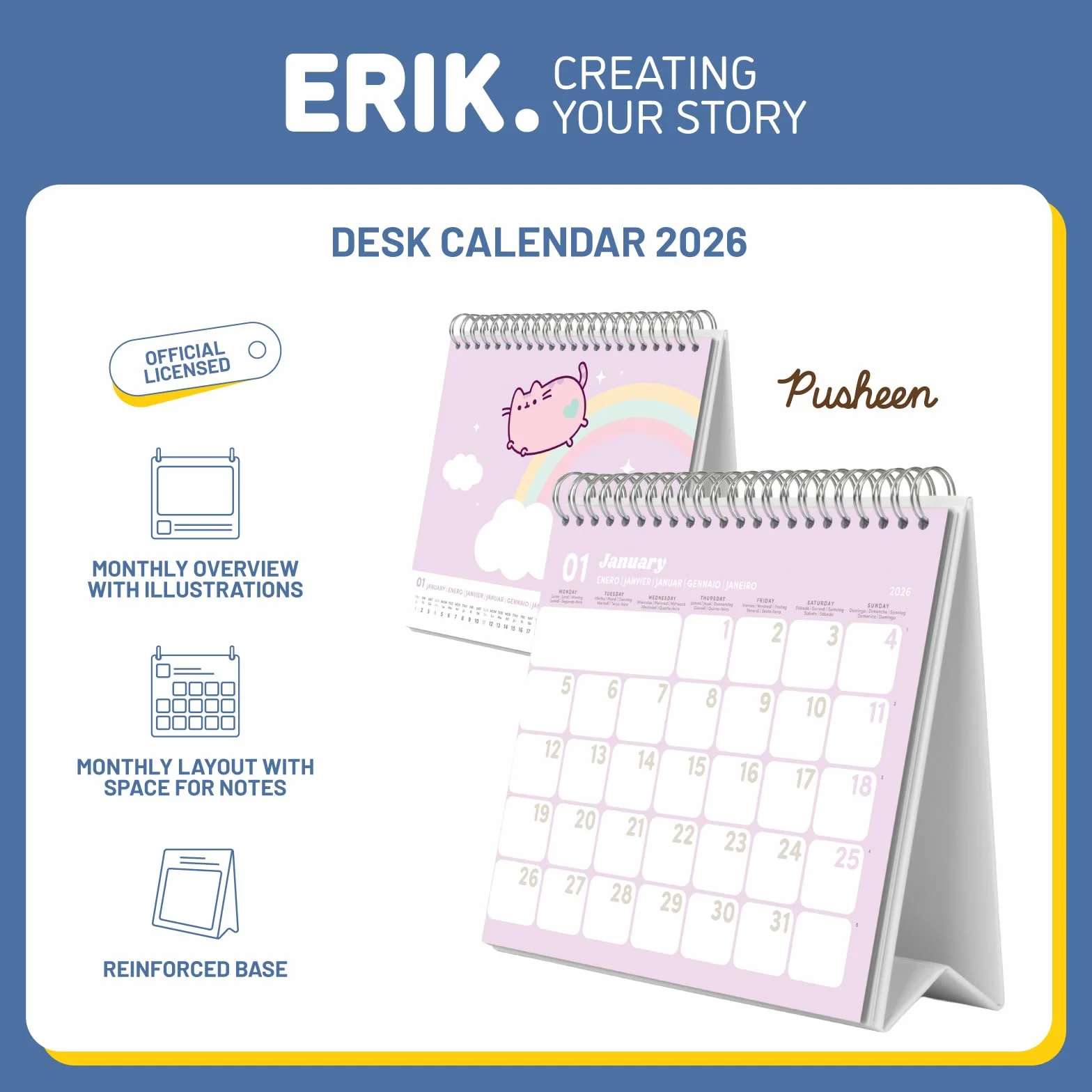 Grupo Erik Desk Calendar 2026 - Pusheen Calendar 2026 Month To View | Monthly Desk Planner, Desktop Gifts Under 10 Pounds | Pusheen Gifts For Cat Lovers