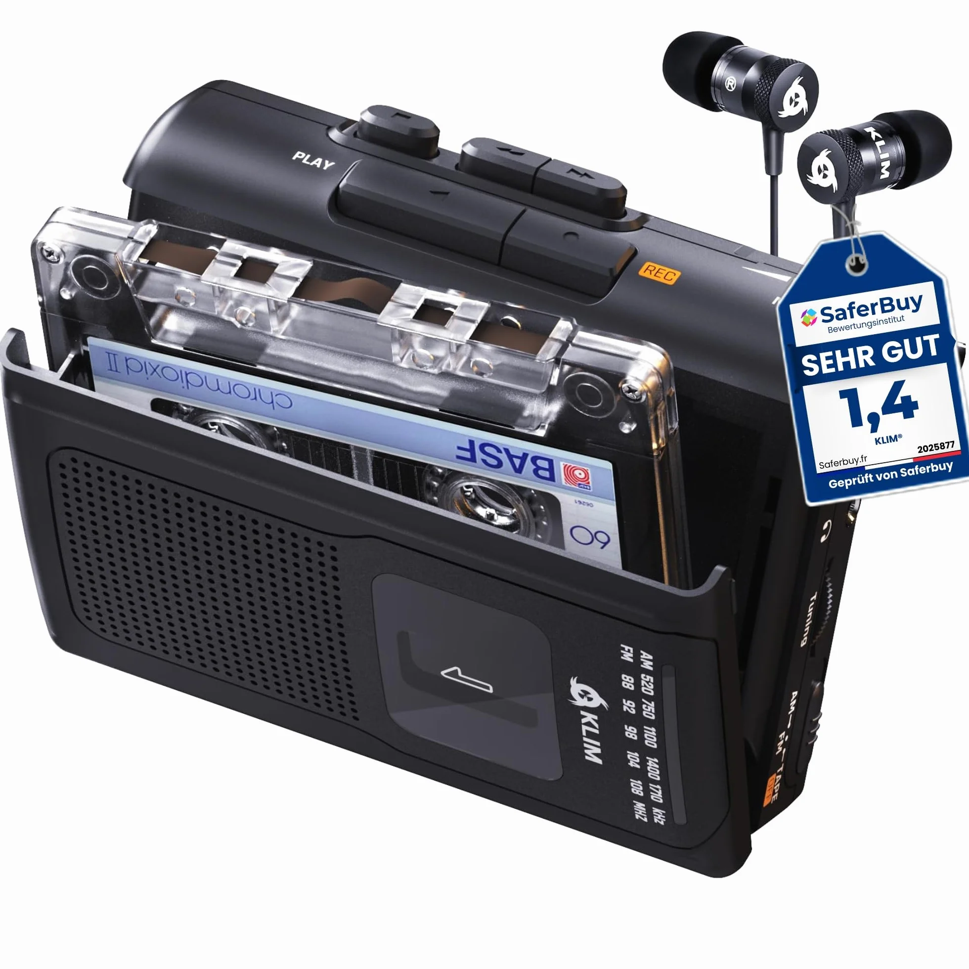 KLIM K8 Audio Cassette Recorder - NOWY odtwarzacz kasetowy, odtwarzacz kasetowy AM/FM, wbudowany mikrofon i głośnik, gniazdo słuchawkowe