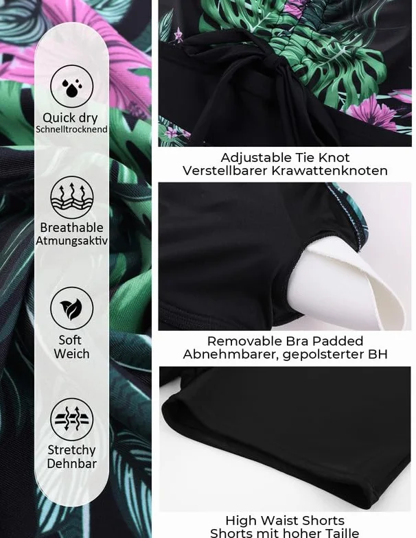 Hanna Nikole Zestawy tankini plus size dla kobiet, dwuczęściowe stroje kąpielowe, sznurki, dziurka od klucza, sukienka kąpielowa z szortami kąpielowymi, kontrola brzucha, skromny kostium kąpielowy