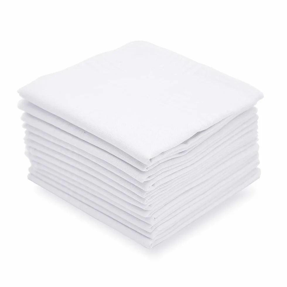 Selected Hanky Men's Handkerchiefs,100% Soft Cotton,White Classic Hankie Pack of 12