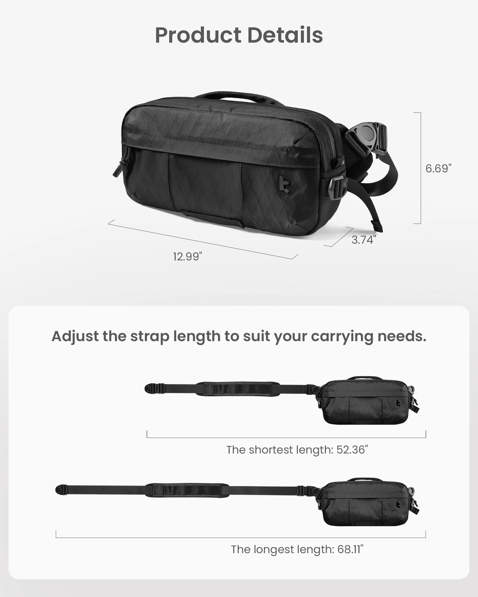 tomtoc X-Pac Sling Bag, 5,5-litrowa torba męska na ramię do podróży, codziennego użytku, torba crossbody na ramię Pasuje do Steam Deck, Switch, DJI Osmo Pocket 3/Action 4, kamery GoPro Hero 12