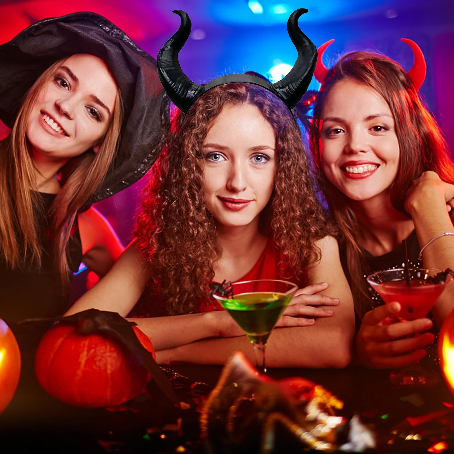 Funmo Ozdoba na głowę z rogiem krowiego, na Halloween, do kostiumu, na imprezę, demon, z rogiem krowy, jednokolorowa, prosta opaska na włosy, czarna opaska na włosy, śmieszna opaska na włosy
