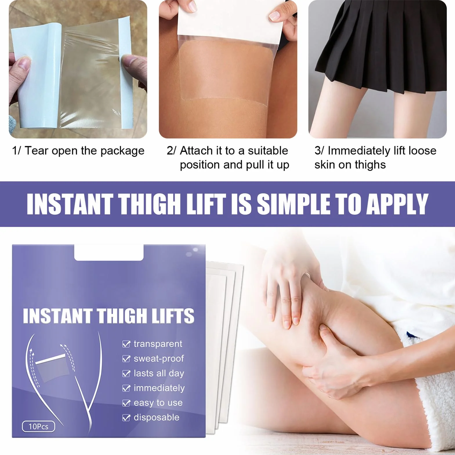 10 sztuk taśm do liftingu ud, natychmiastowe lifting antycellulitowy, anty-skręcające, niewidoczne naklejki do ujędrniania nóg, rozciągliwe, natychmiast zwiotczała skóra