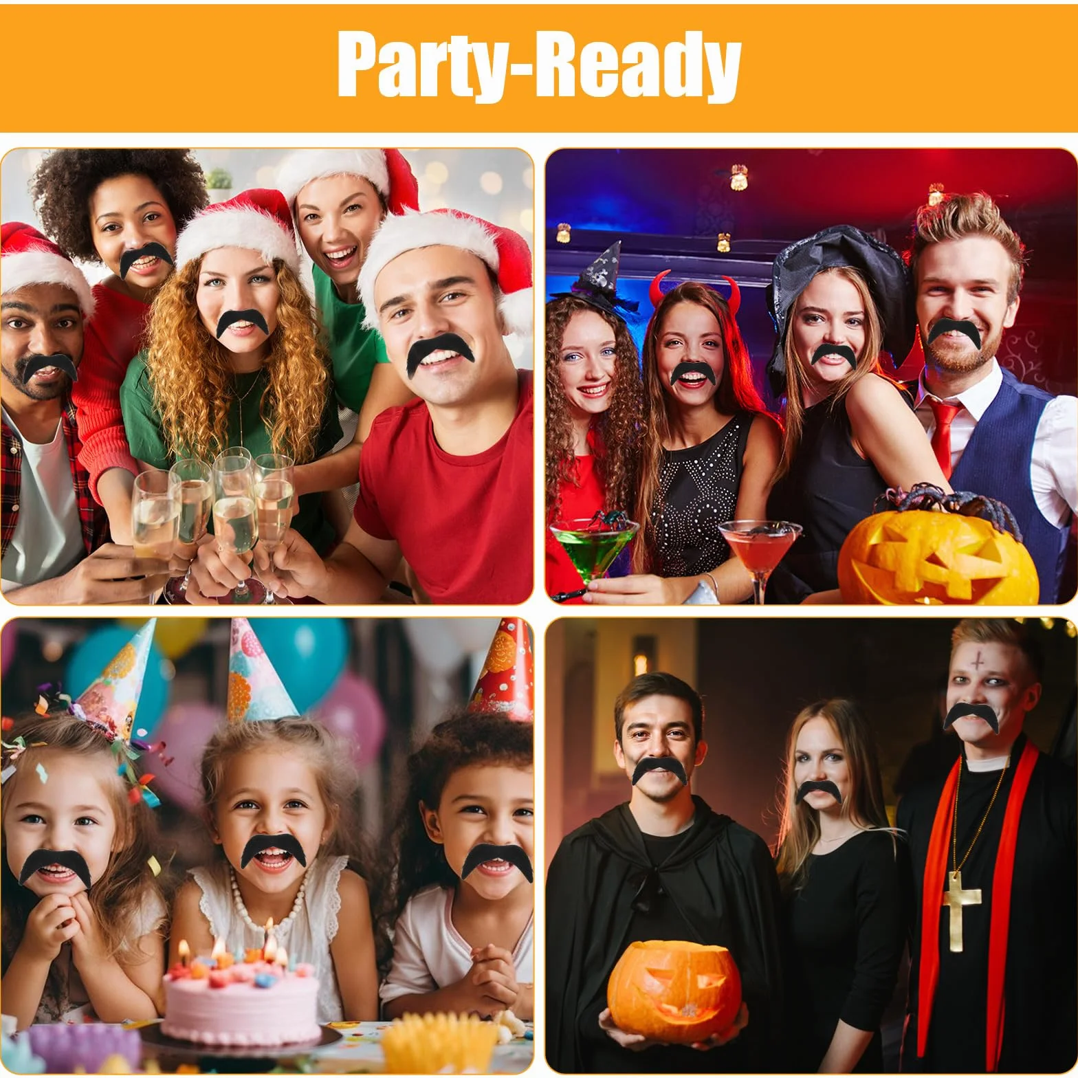 24 sztuki wąsów do przyklejenia, sztuczna broda, czarny, sztuczny sznaucer do przyklejenia, realistyczne wąsy na imprezy kostiumowe, Halloween, Boże Narodzenie, urodziny i imprezę