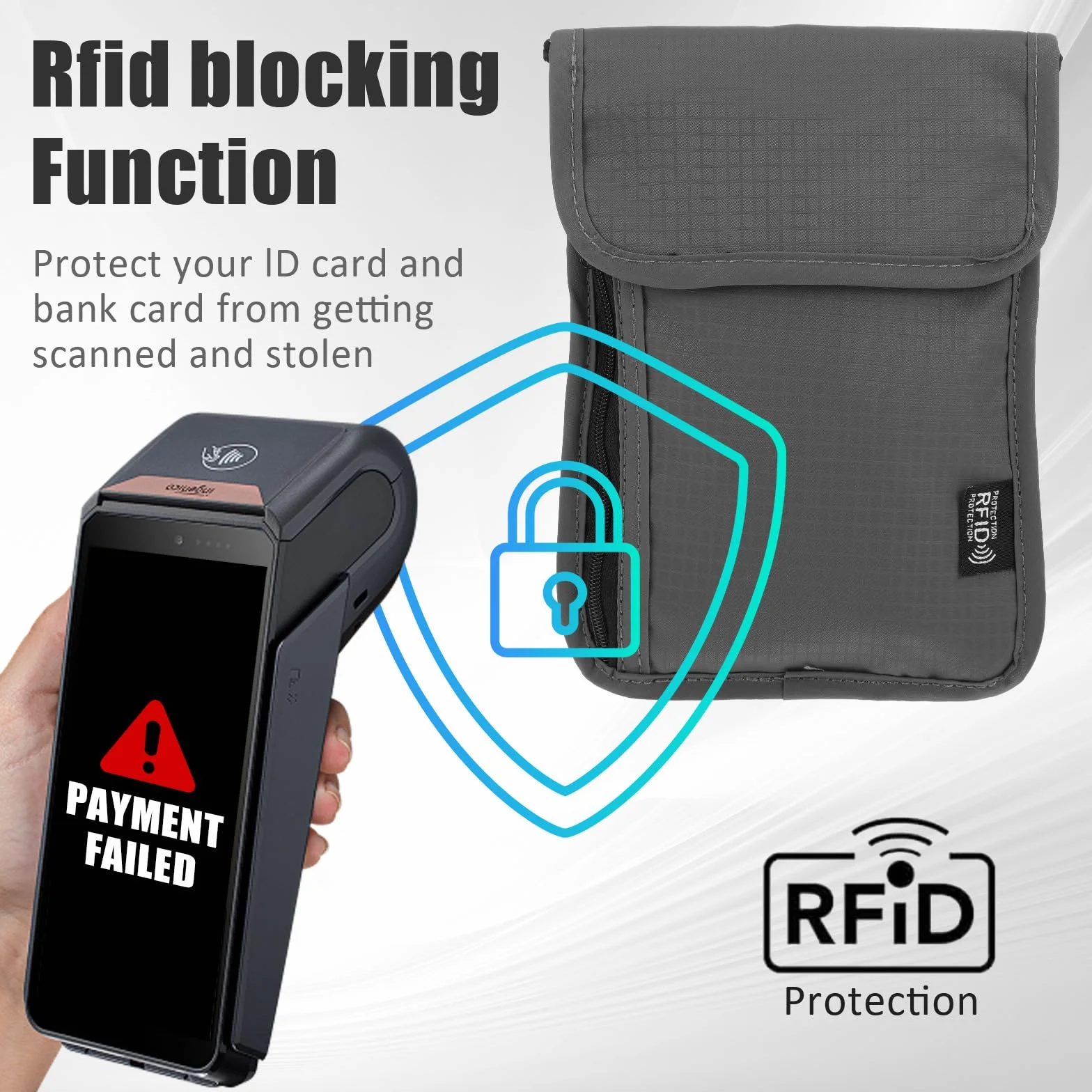 Yuanchu Torebka na piersi z ochroną RFID, antykradzieżowa, uniseks, mała torba na paszport, wodoszczelna torba na ramię, na paszport, karty kredytowe, klucze, akcesoria podróżne, szary