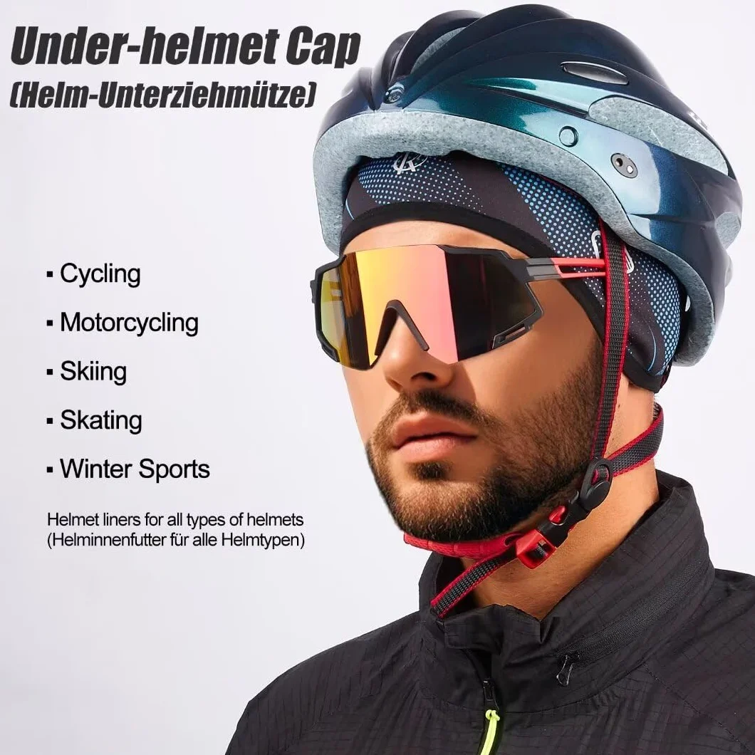 ROTTO Czapka rowerowa z czaszką, wkładka do kasku z polarem, z osłonami na uszy i przegródkami na okulary, do jazdy na rowerze, motocyklu