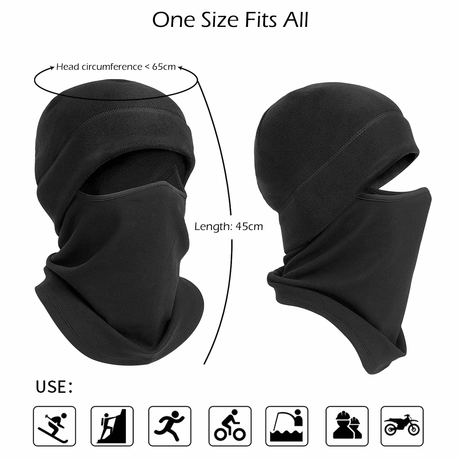 Balaclava kominiarka na twarz, miękka, ciepła kominiarka, polarowa, kominiarka, dla kobiet i mężczyzn (czarna)