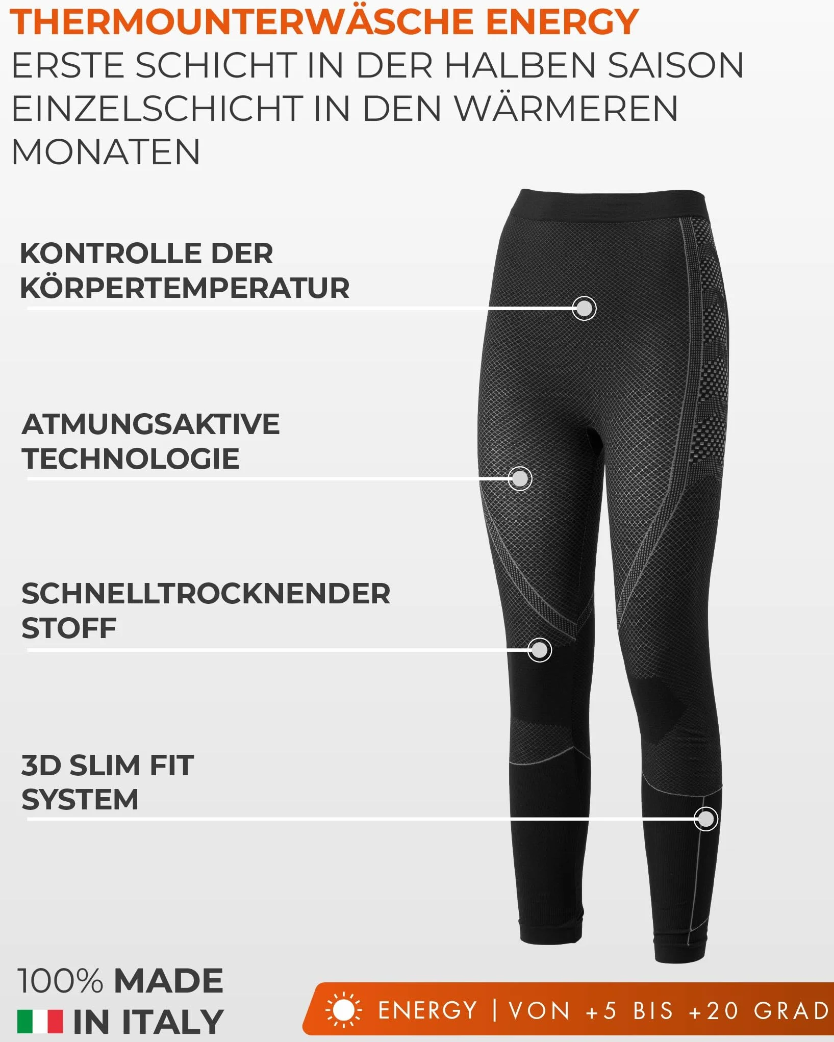 Risalti MęSkie Spodnie Termiczne Energy - OddychająCe Legginsy, MęSka Odzież Termiczna Z Mikrofibry, Bielizna Bezszwowa - Made In Italy